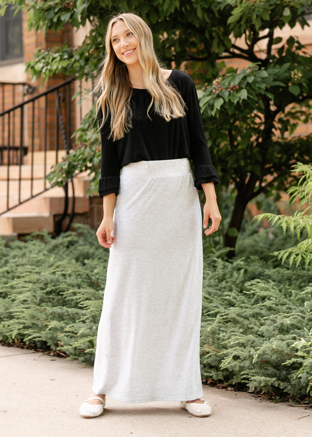 Clarise Heather Gray Premium Knit Maxi Skirt — view 2