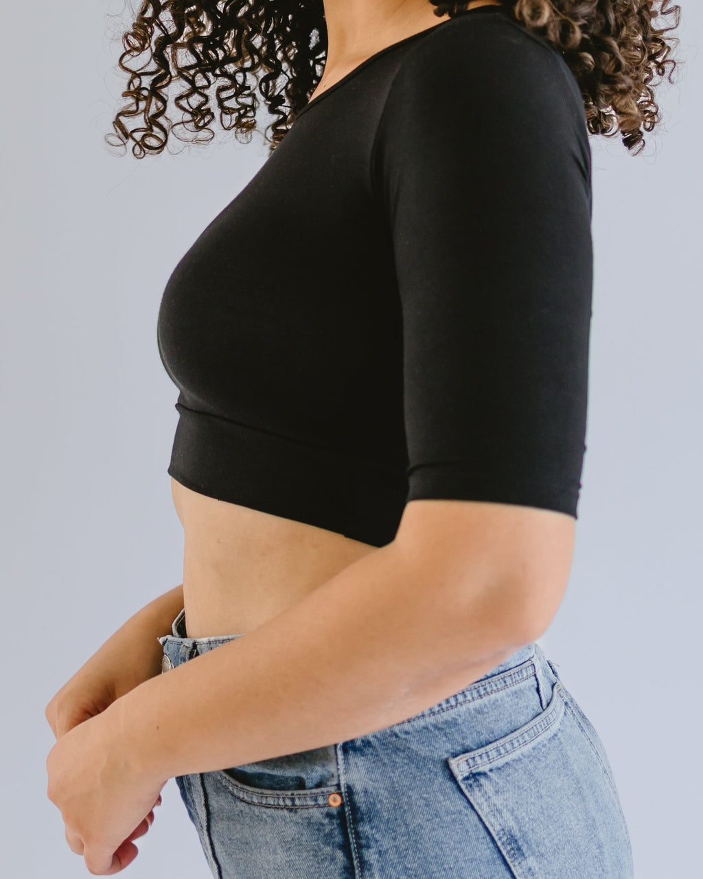 HALFTEE Layering Fashions Classic Elbow Halftee — HALFTEE Layering Fashions branding close-up