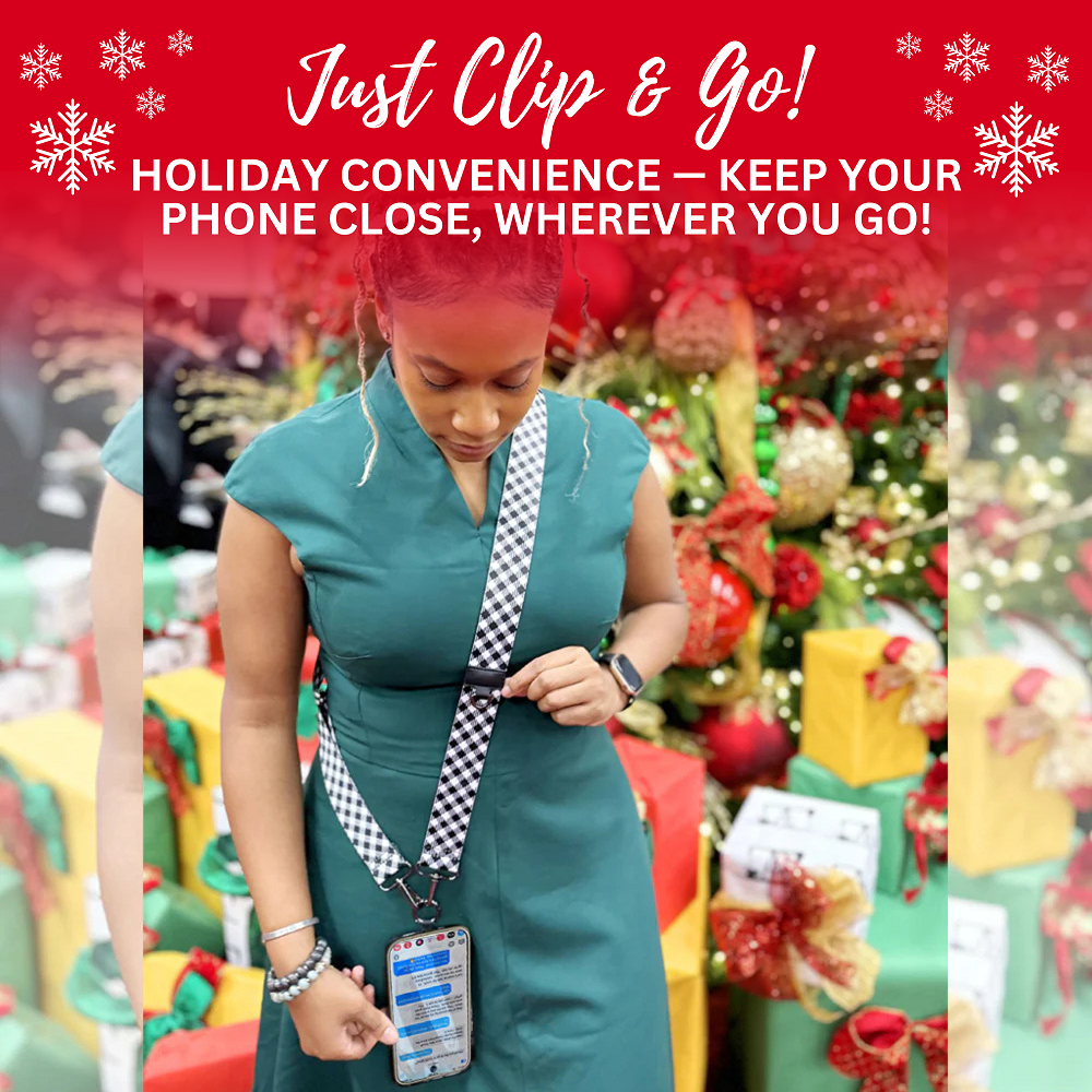 SaveTheGirls Clip & Go Strap Christmas — in-use photo