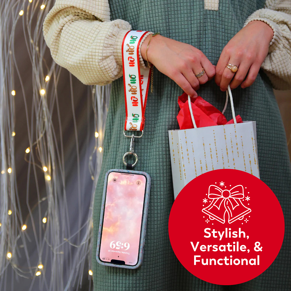 SaveTheGirls Clip & Go Strap Christmas — flat-lay composition