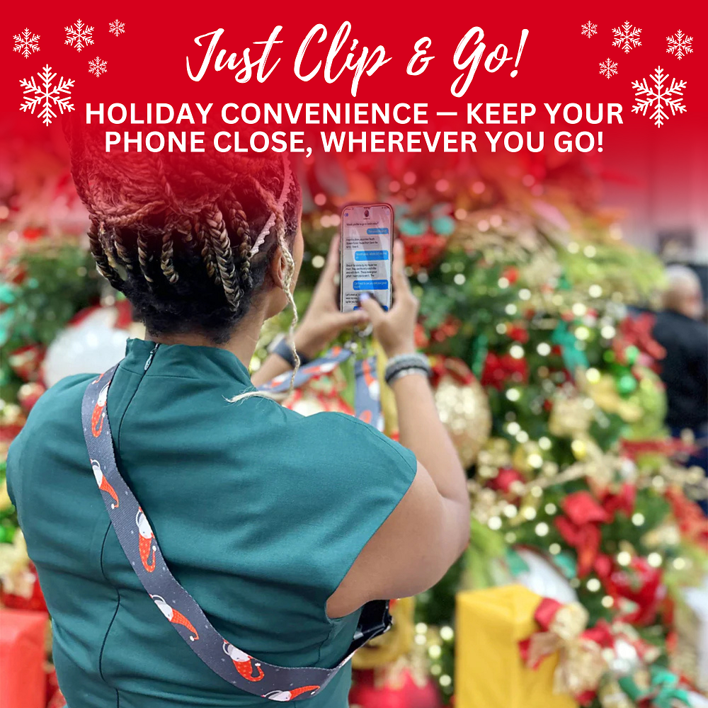 SaveTheGirls Clip & Go Strap Christmas — lifestyle context