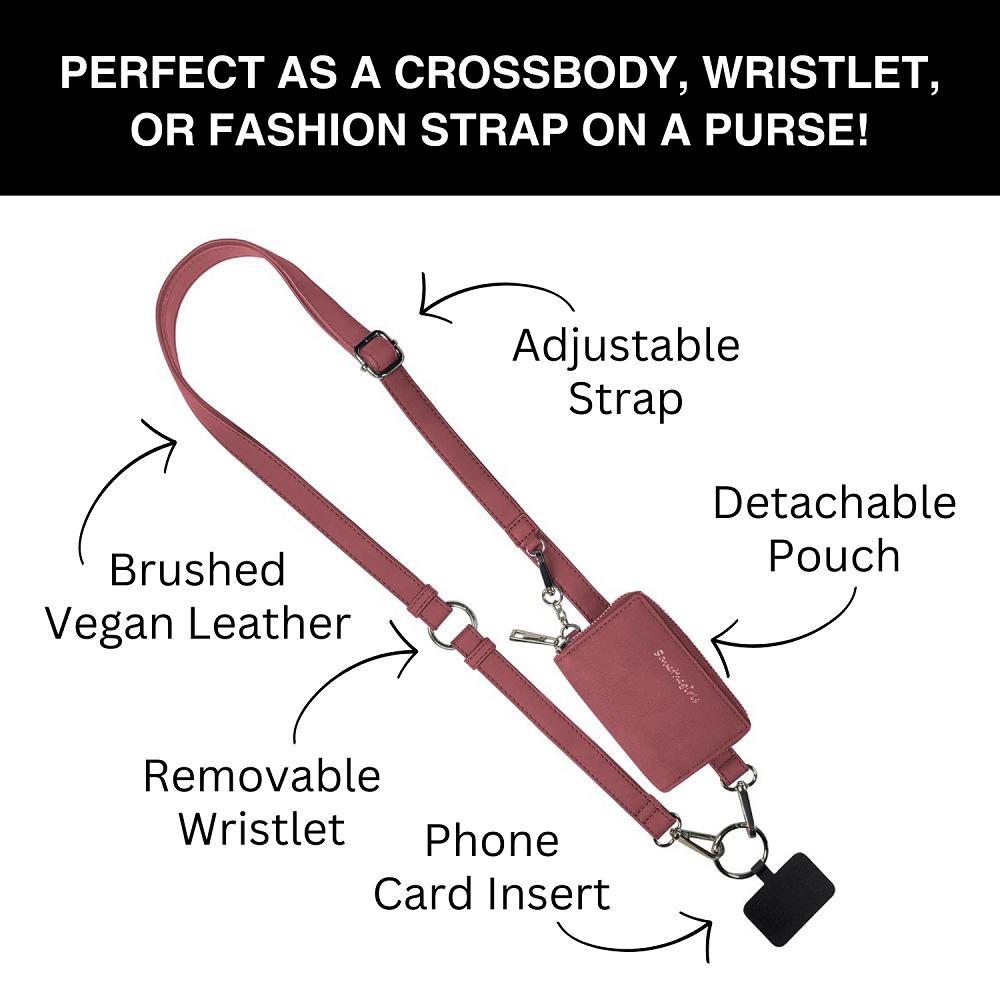 SaveTheGirls Clip & Go Strap w/Pouch Brushed Vegan Leather — feature highlight