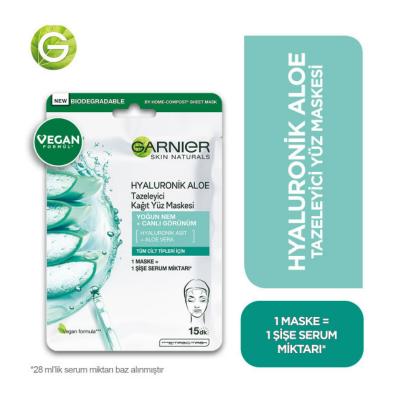 Garnier Hyaluronic Aloe Vera Hydrating Face Mask - Refreshing & Revitalizing Sheet Mask for Dry Skin, Intense Moisture & Soothing Comfort
