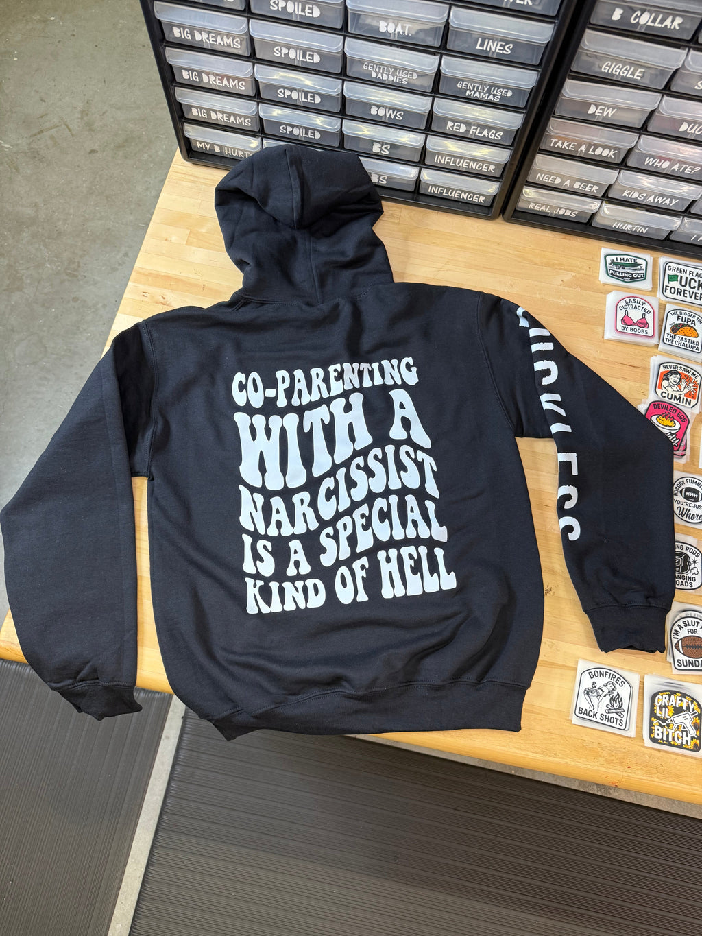 Luckless Outfitters Co-Parenting With A Narcissist Hoodie — lifestyle context