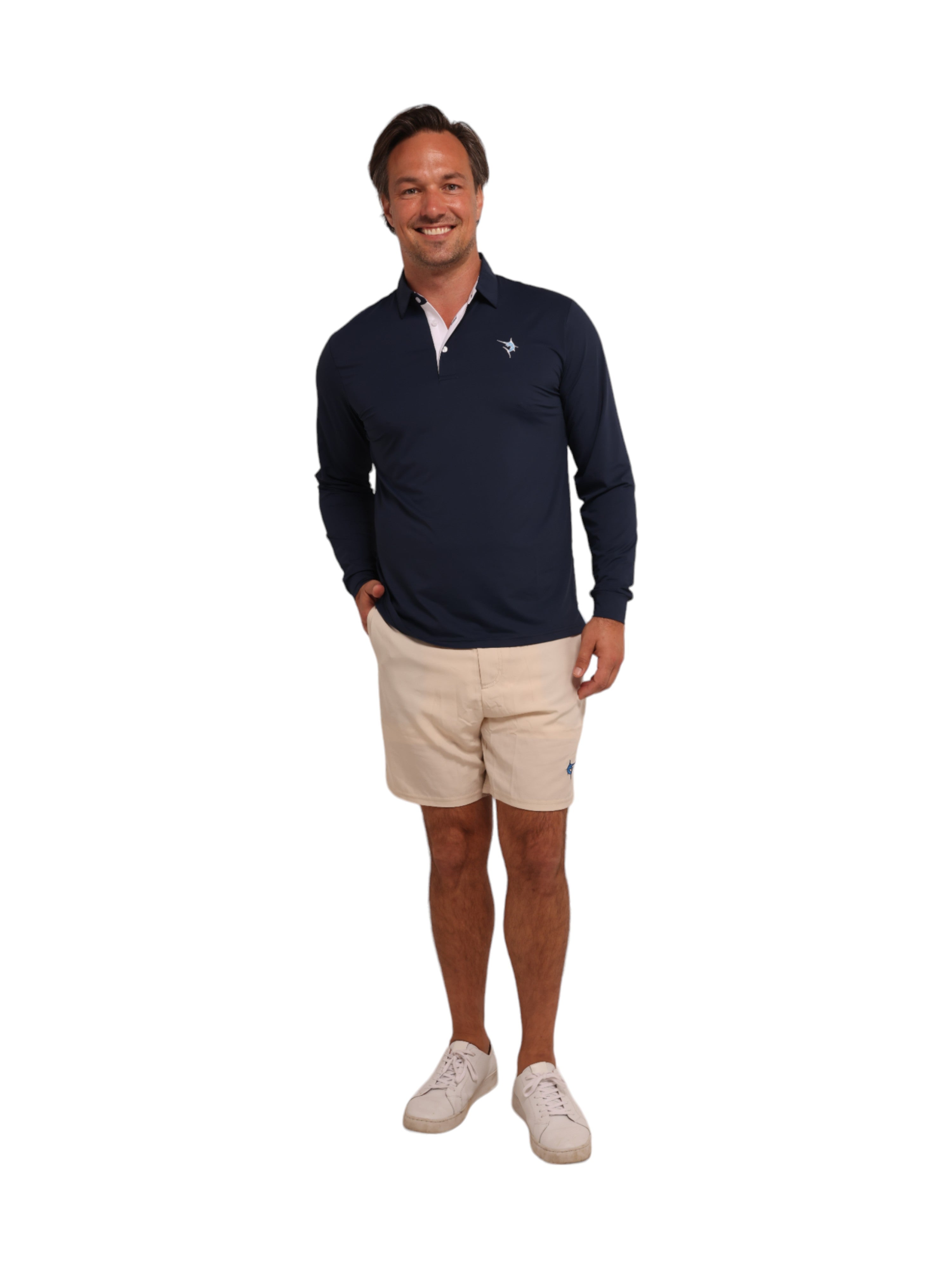 White Water Life Coast Long Sleeve Polo — detail close-up