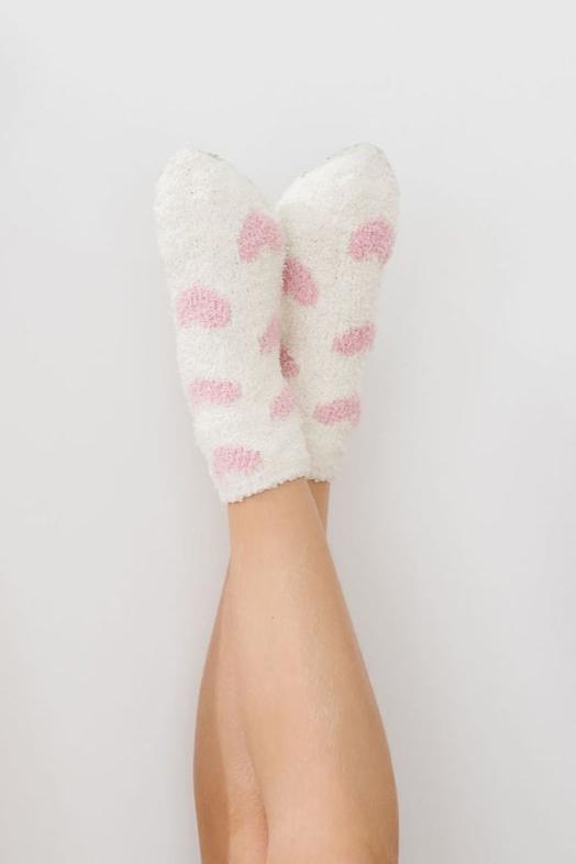 Mila & Rose ® Coconut/Light Pink Heart Cozy Socks — side view