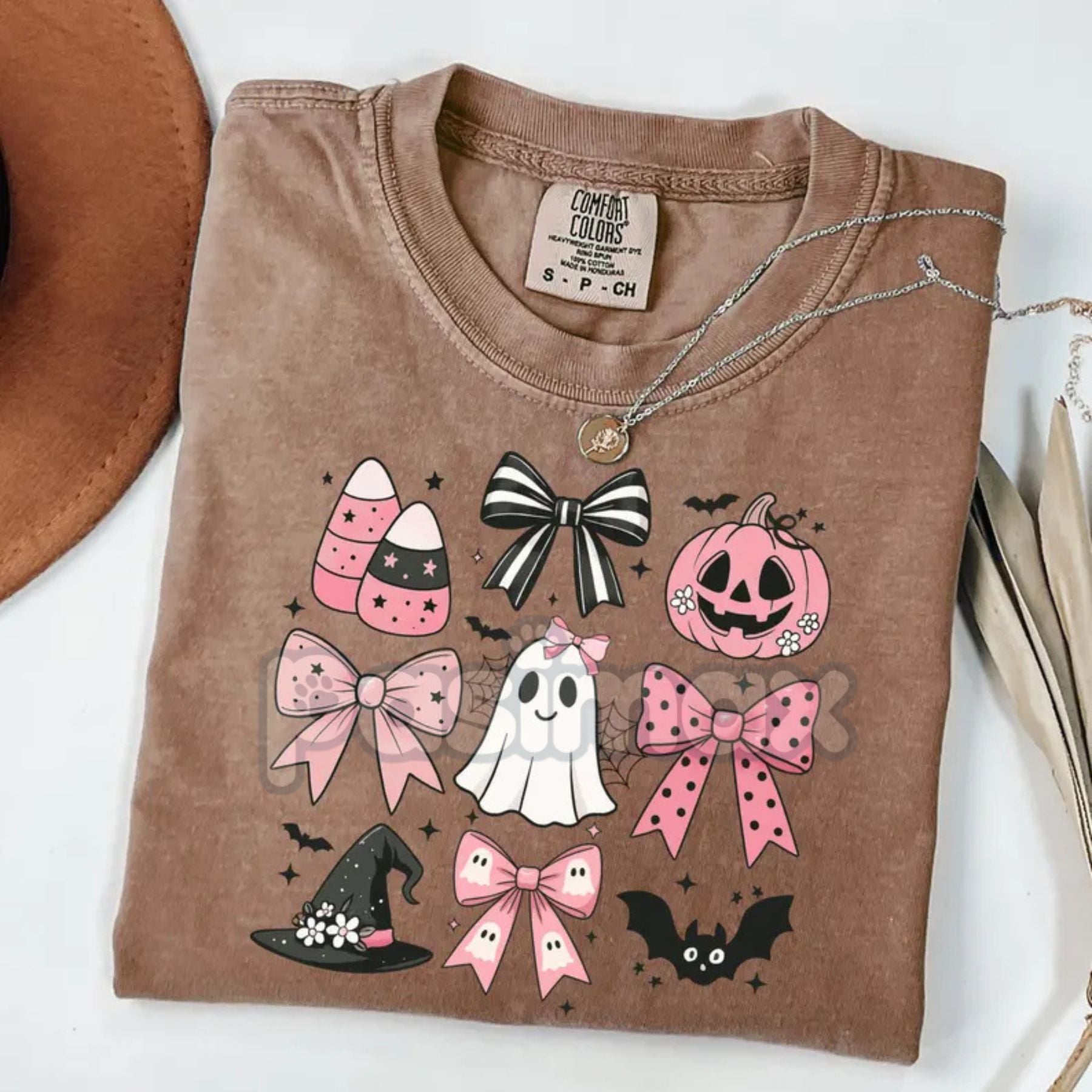 Pasimax Comfort Colors® Pink Girly Bows Halloween Tee — main product shot