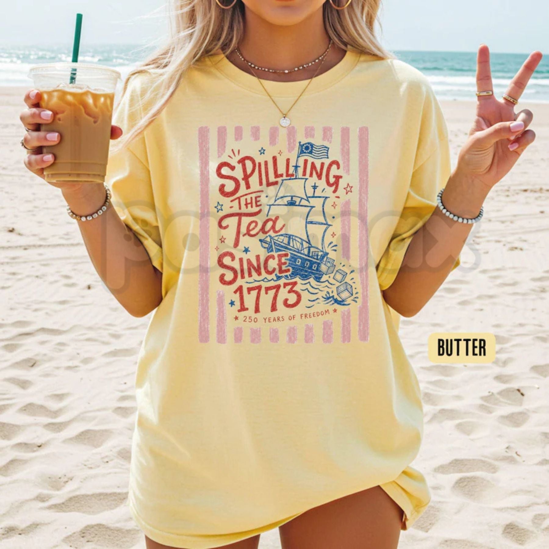 Comfort Colors® Preppy Striped "Spilling The Tea Since 1773" T-Shirt – Funny 4th of July Bow Tee, Cute Boston Tea Party Graphic Shirt, Trendy Patriotic USA Shirt