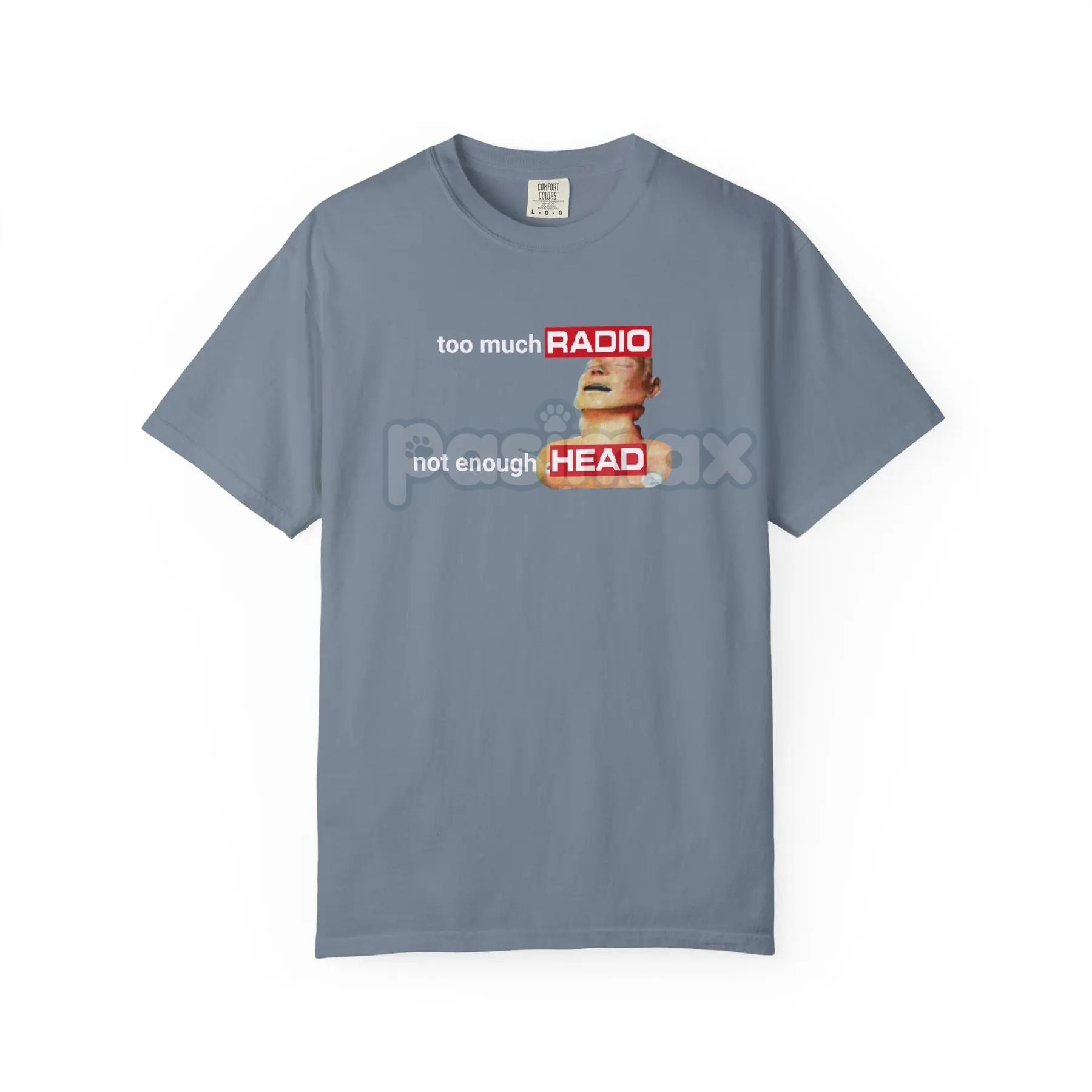 Pasimax Comfort Colors 'Too Much Radio, Not Enough Head' Shirt — main product shot