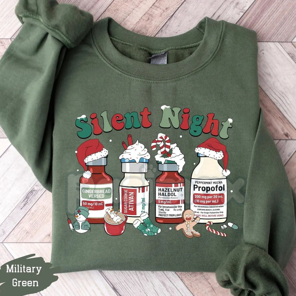 Pasimax Compassionate Care Nurse Christmas Sweatshirt | "Silent Night" Guardian Holiday Crewneck | Medical Staff Appreciation