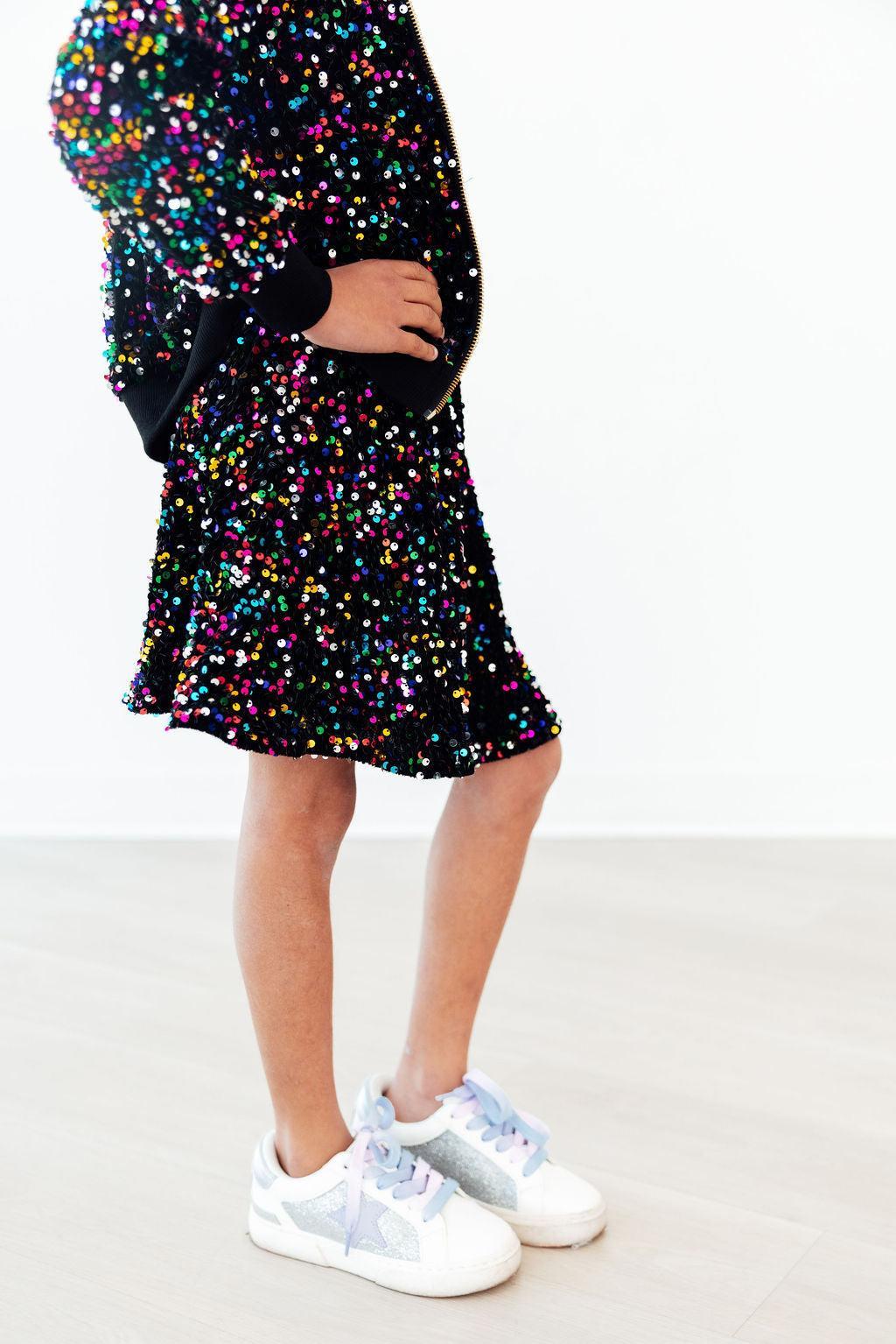 Mila & Rose ® Confetti Velvet Sequin Twirl Skort — detail close-up