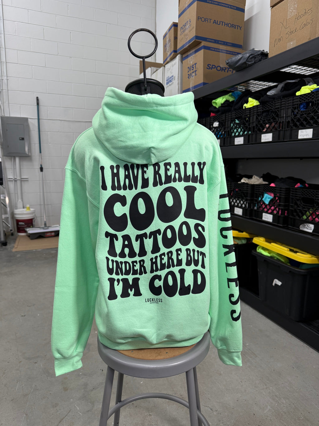 Luckless Outfitters Cool Tattoos Hoodie | Black - Mint - Pink — comparison shot