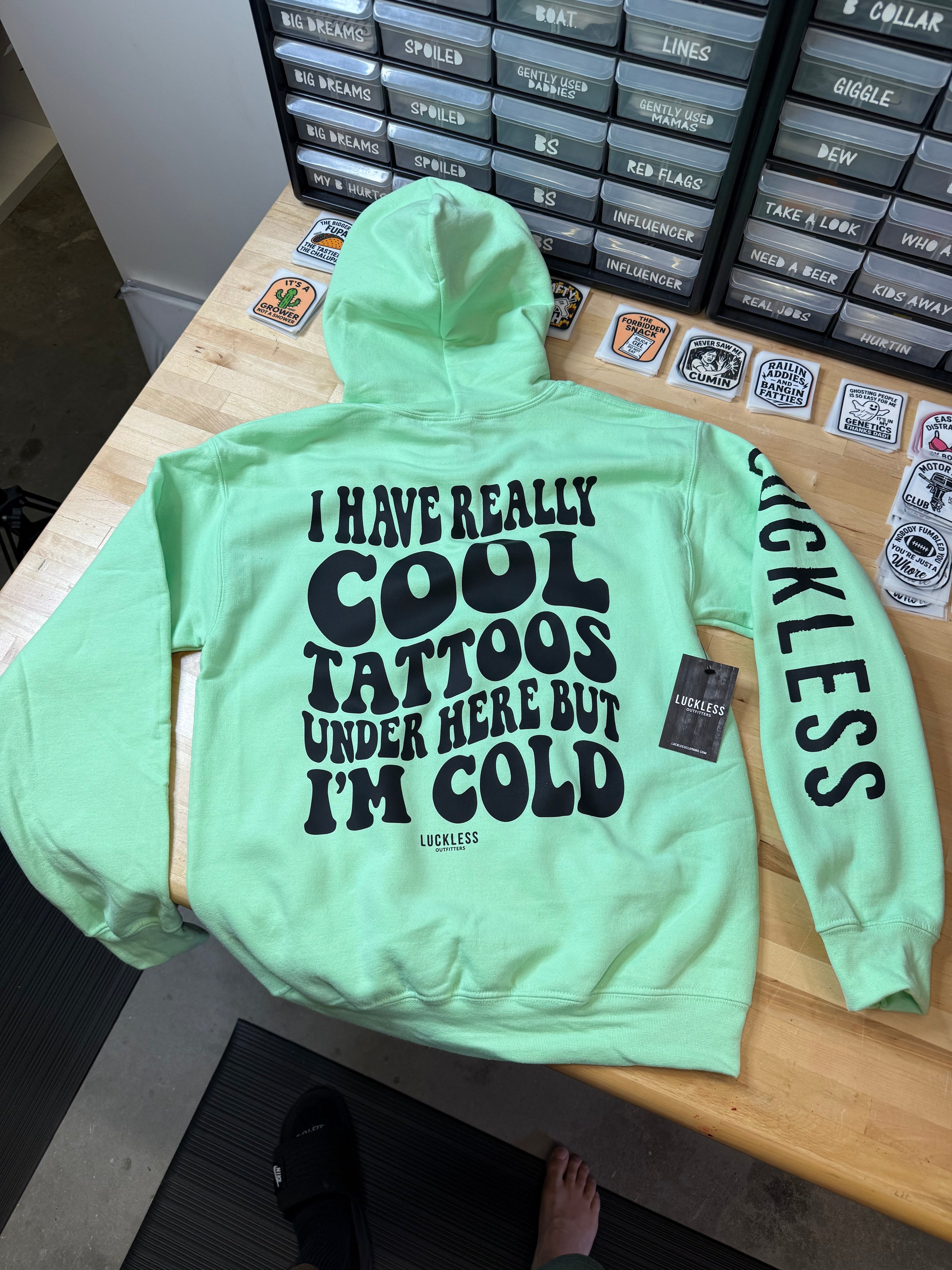 Luckless Outfitters Cool Tattoos Hoodie | Black - Mint - Pink — feature highlight