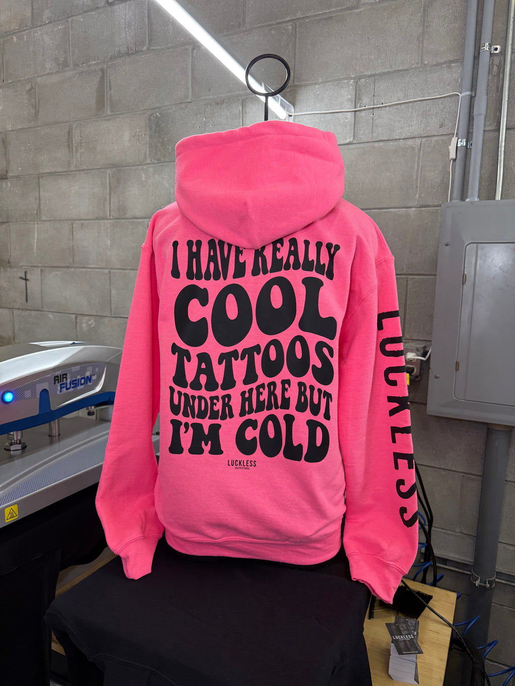 Luckless Outfitters Cool Tattoos Hoodie | Black - Mint - Pink — lifestyle context