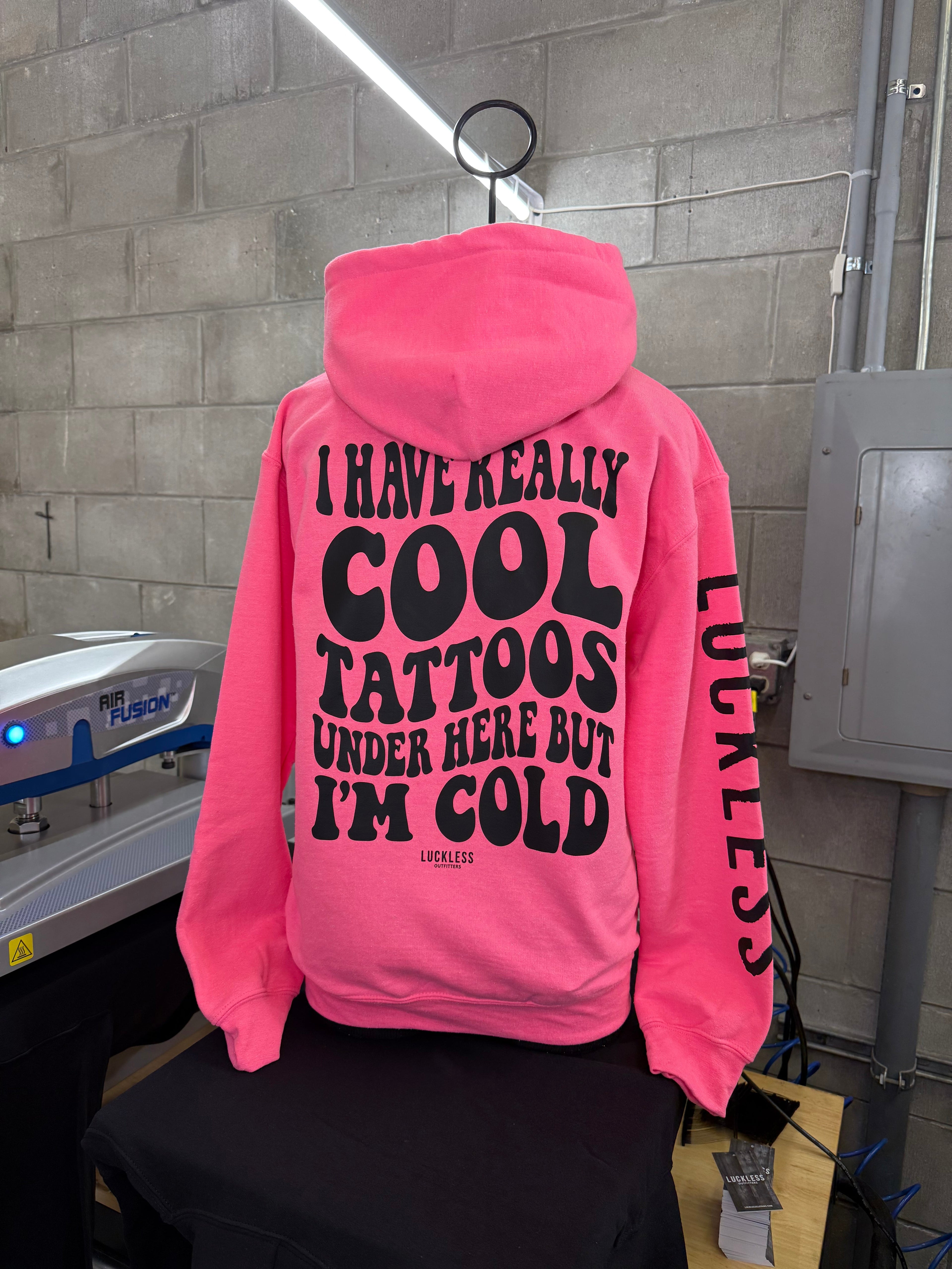 Luckless Outfitters Cool Tattoos Hoodie | Black - Mint - Pink — lifestyle context