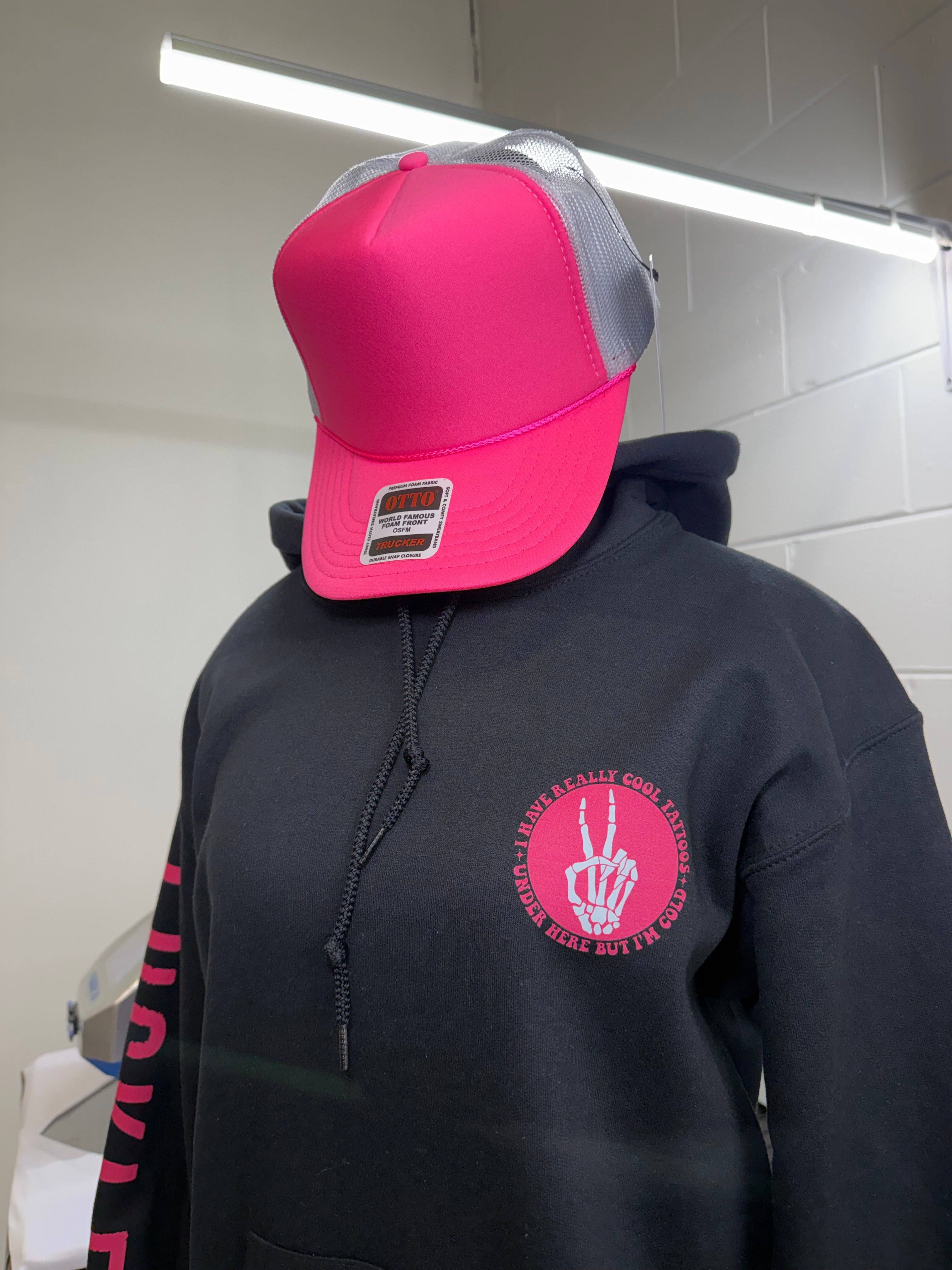 Luckless Outfitters Cool Tattoos Hoodie | Black - Mint - Pink — in-use photo