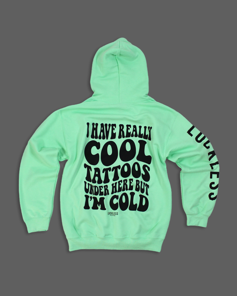 Luckless Outfitters Cool Tattoos Hoodie | Black - Mint - Pink — size reference