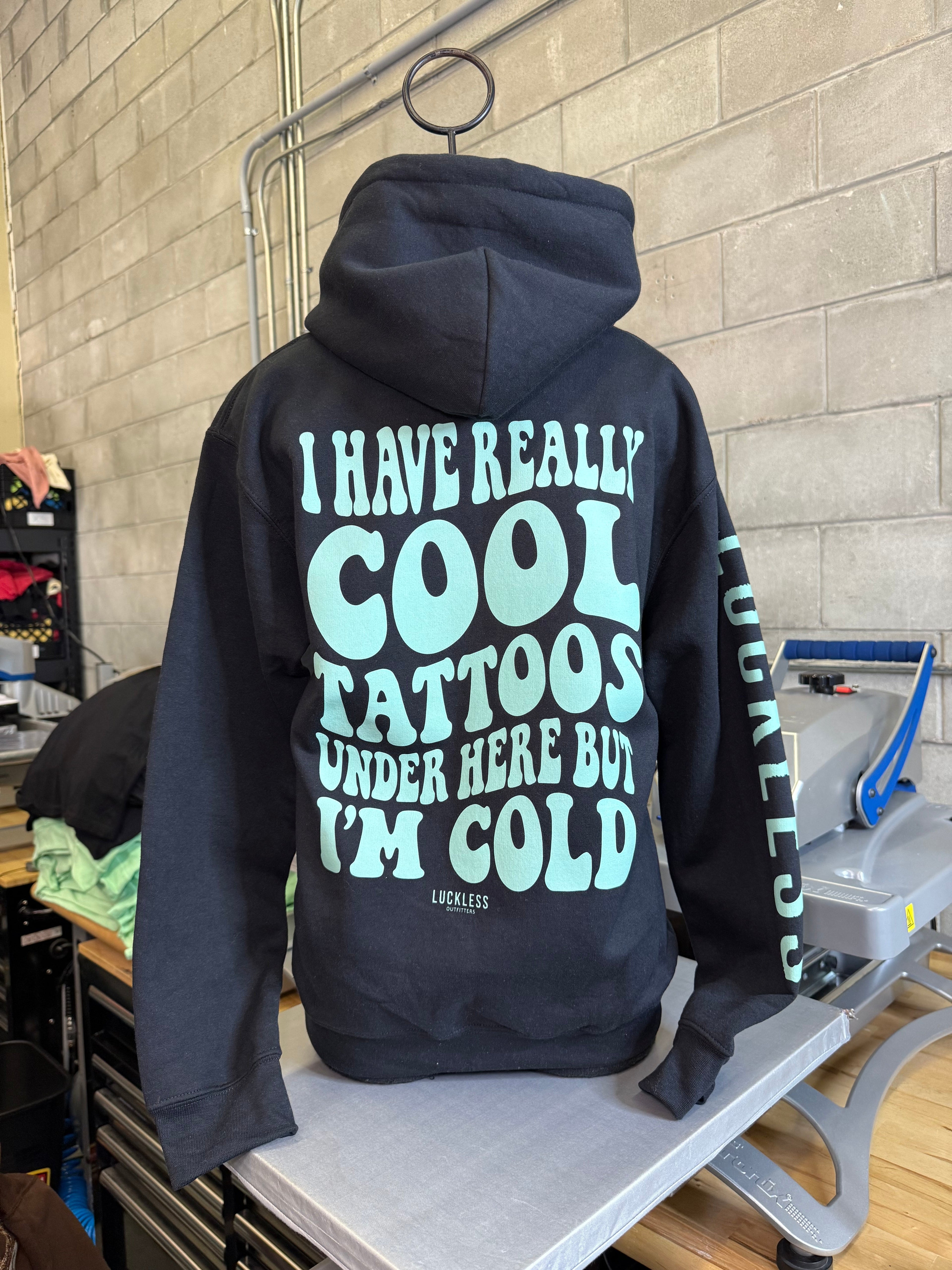 Luckless Outfitters Cool Tattoos Hoodie | Black - Mint - Pink — comparison shot