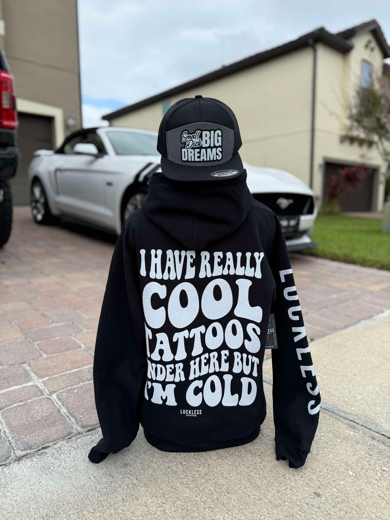 Luckless Outfitters Cool Tattoos Hoodie | Black - Mint - Pink — fabric or material detail
