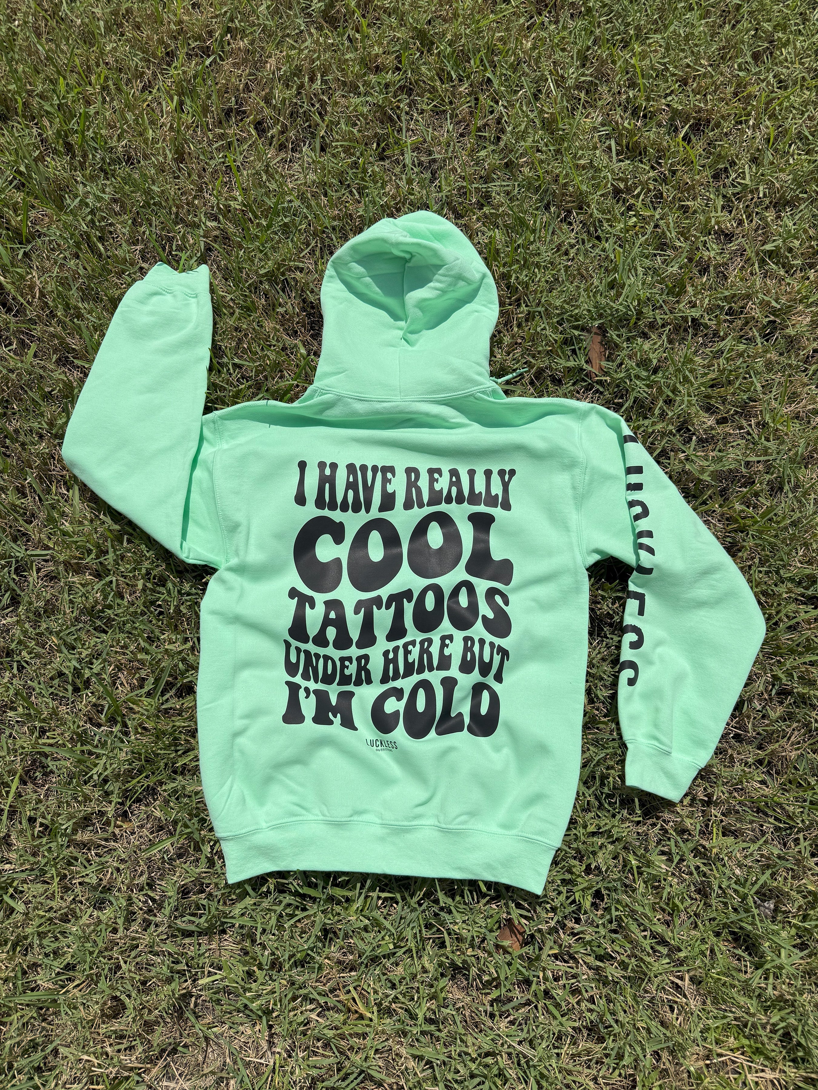 Luckless Outfitters Cool Tattoos Hoodie | Black - Mint - Pink — product on model