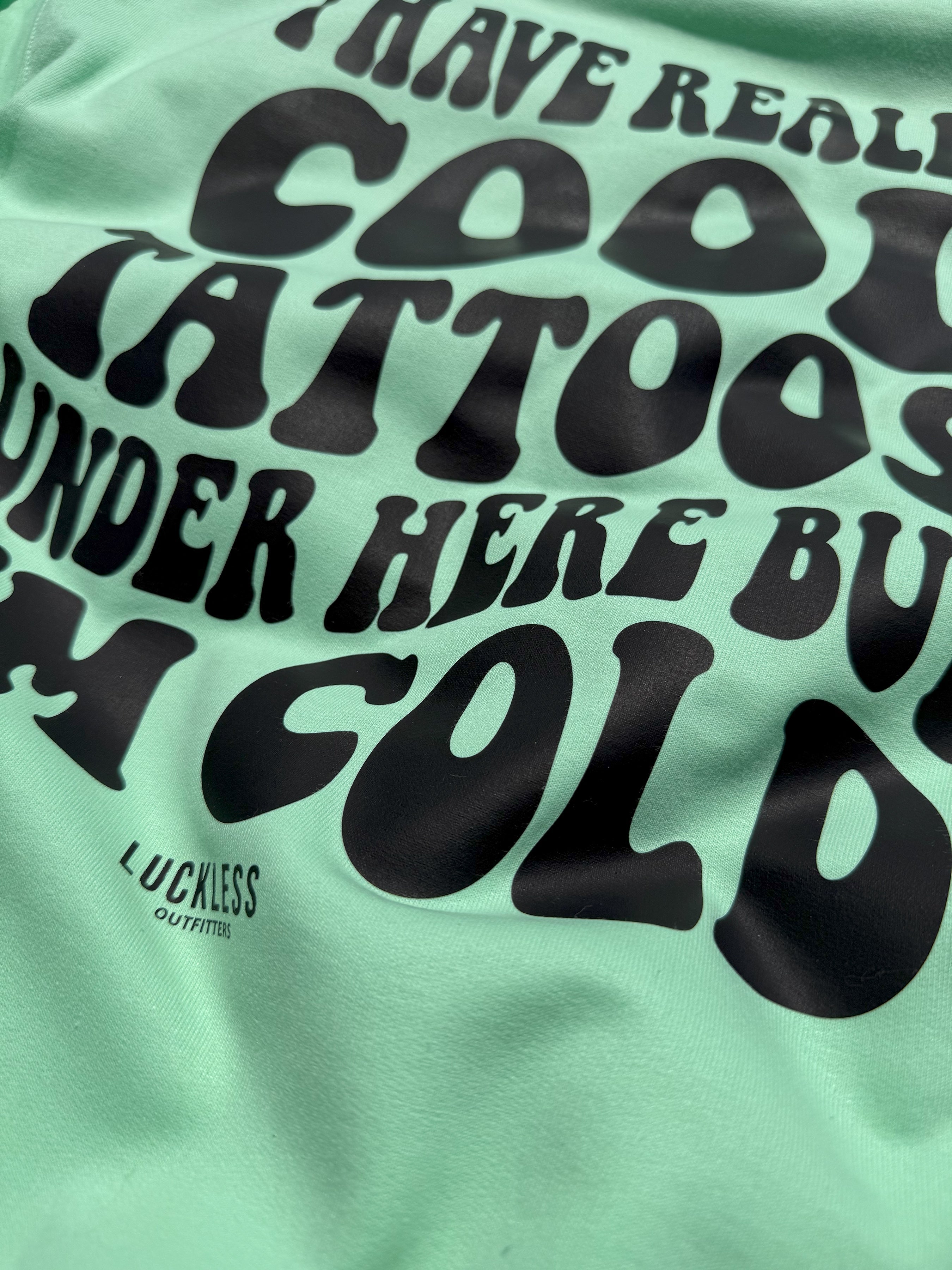 Luckless Outfitters Cool Tattoos Hoodie | Black - Mint - Pink — color detail