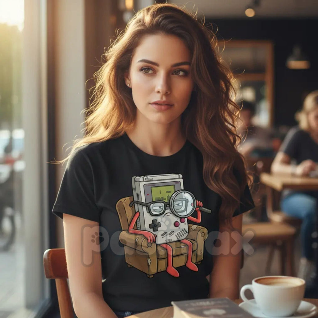 Pasimax Cool Old Game Boy Detective Shirt - Retro Gaming Console Funny Cotton Graphic Tee, 8-Bit Detective Humor Apparel, Nos