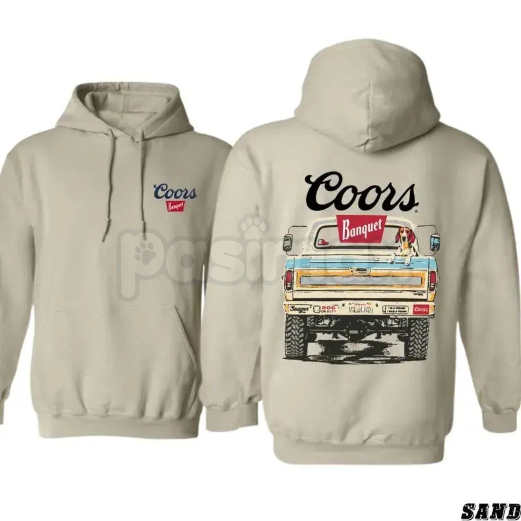 Pasimax Coors Banquet Retro Truck Hoodie – Vintage Beer Brand Pullover, Classic Truck Graphic, Unisex Fan Apparel — main prod