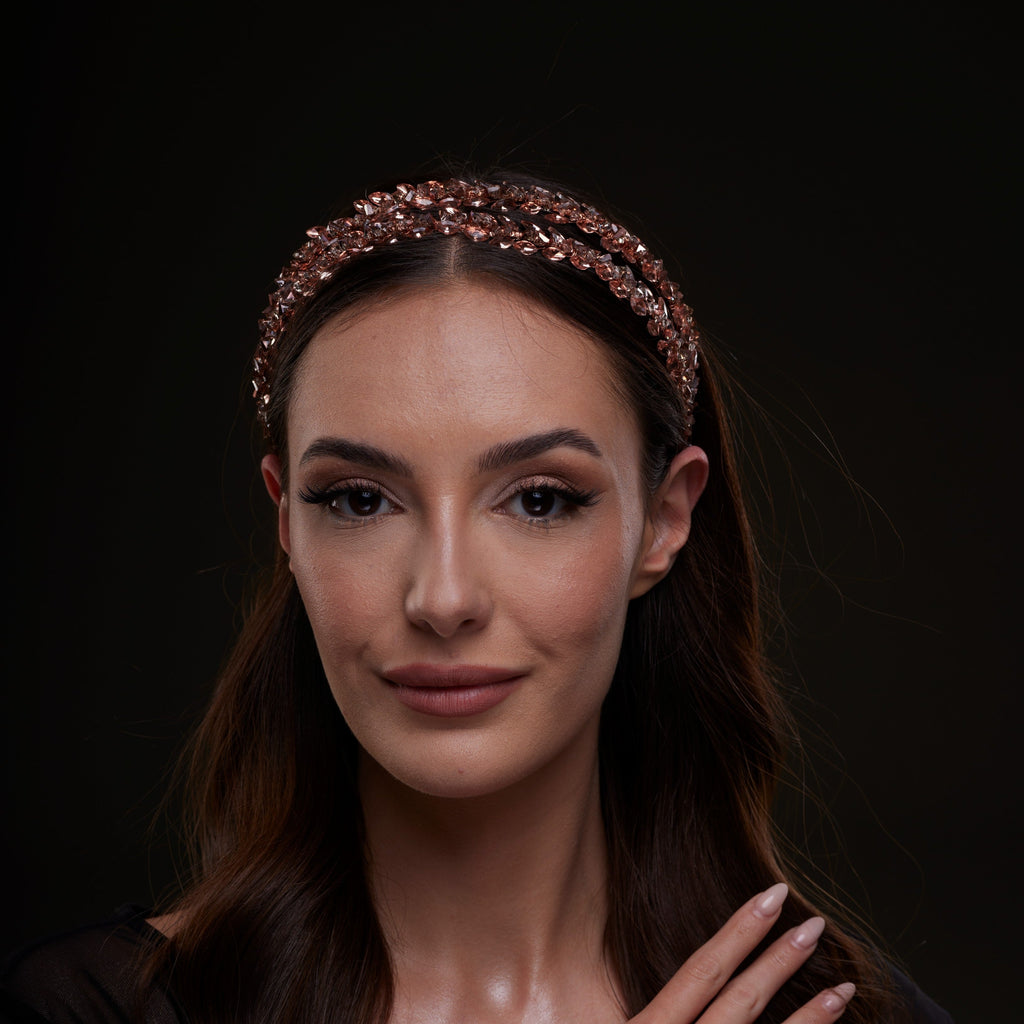 Rose Gold Crystal Beaded Hairband – Bridal Port, view 2