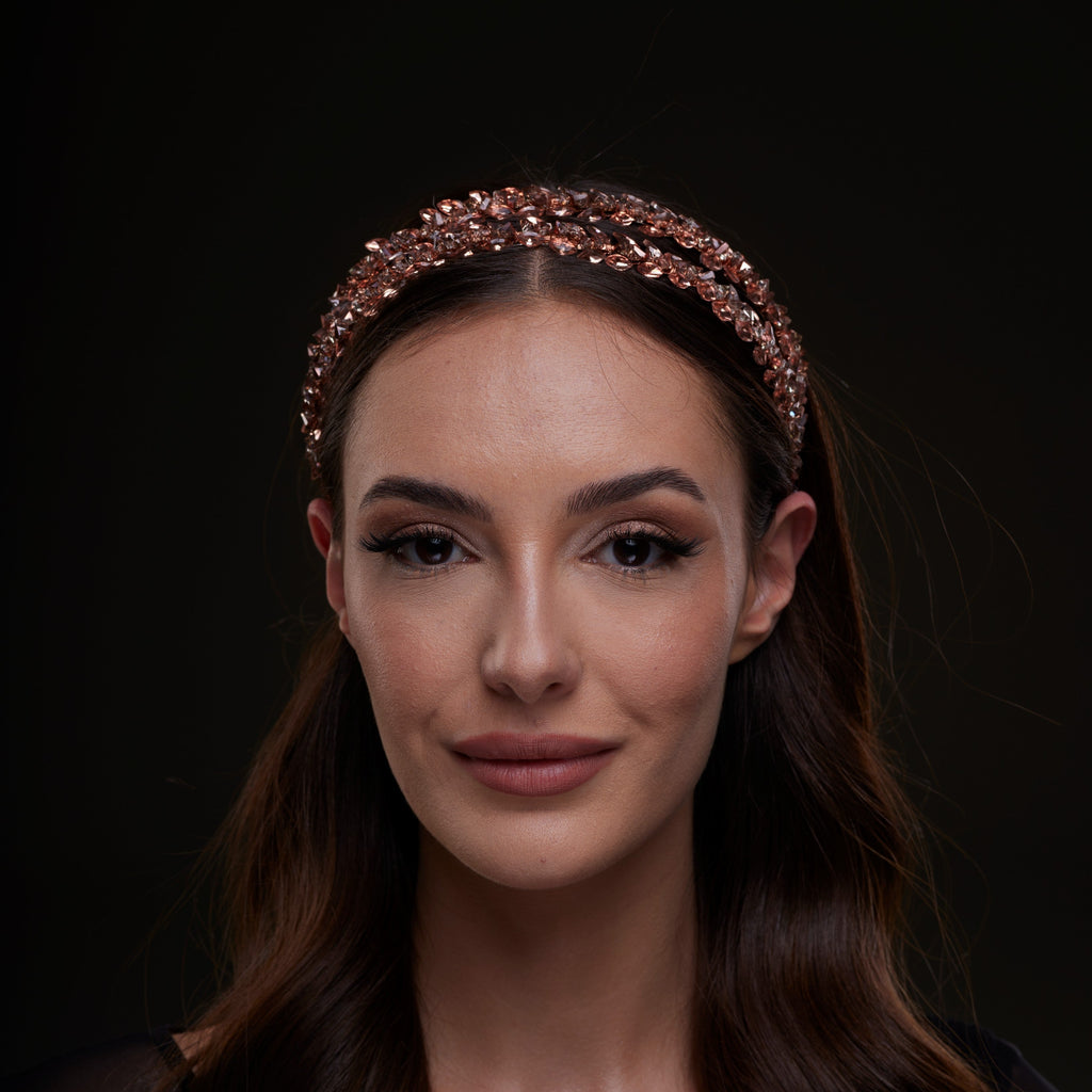 Rose Gold Crystal Beaded Hairband – Bridal Port, view 3