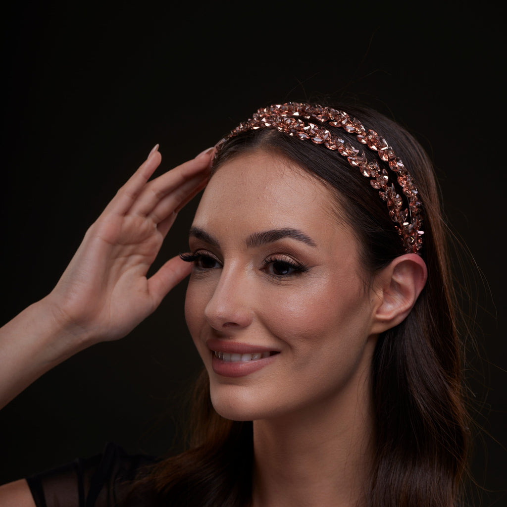 Rose Gold Crystal Beaded Hairband – Bridal Port, view 4