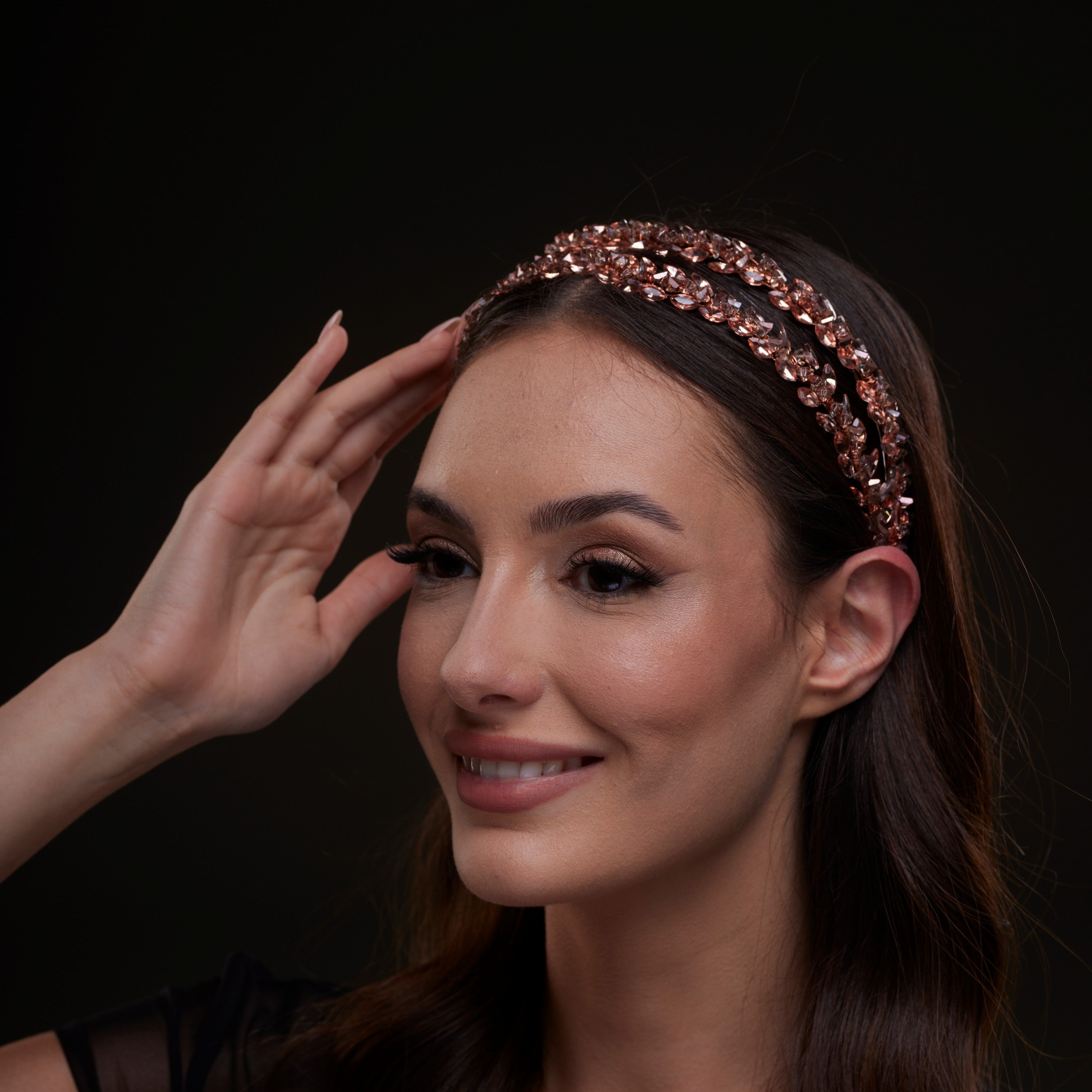 Rose Gold Crystal Beaded Hairband – Bridal Port, view 4