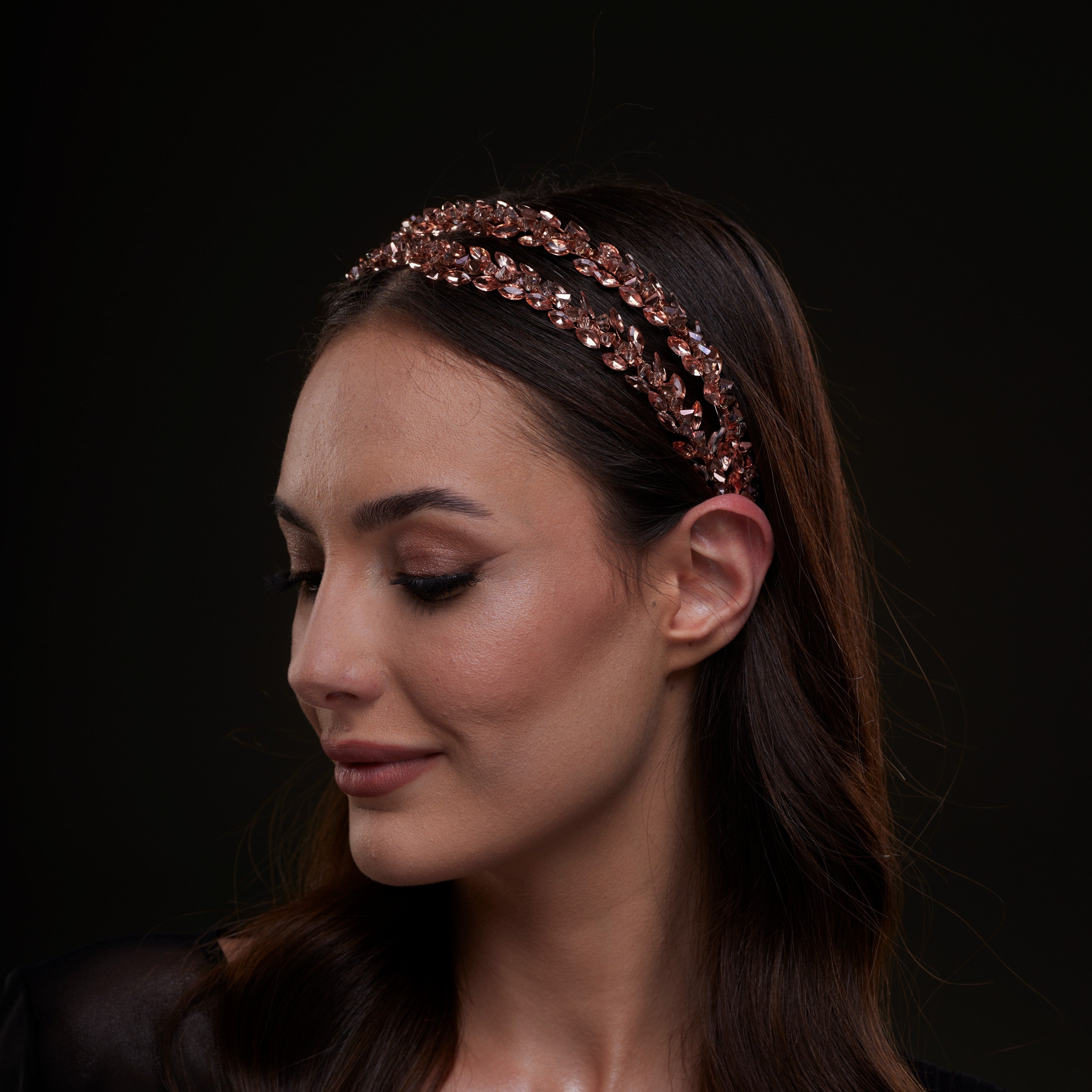Rose Gold Crystal Beaded Hairband – Bridal Port, view 5