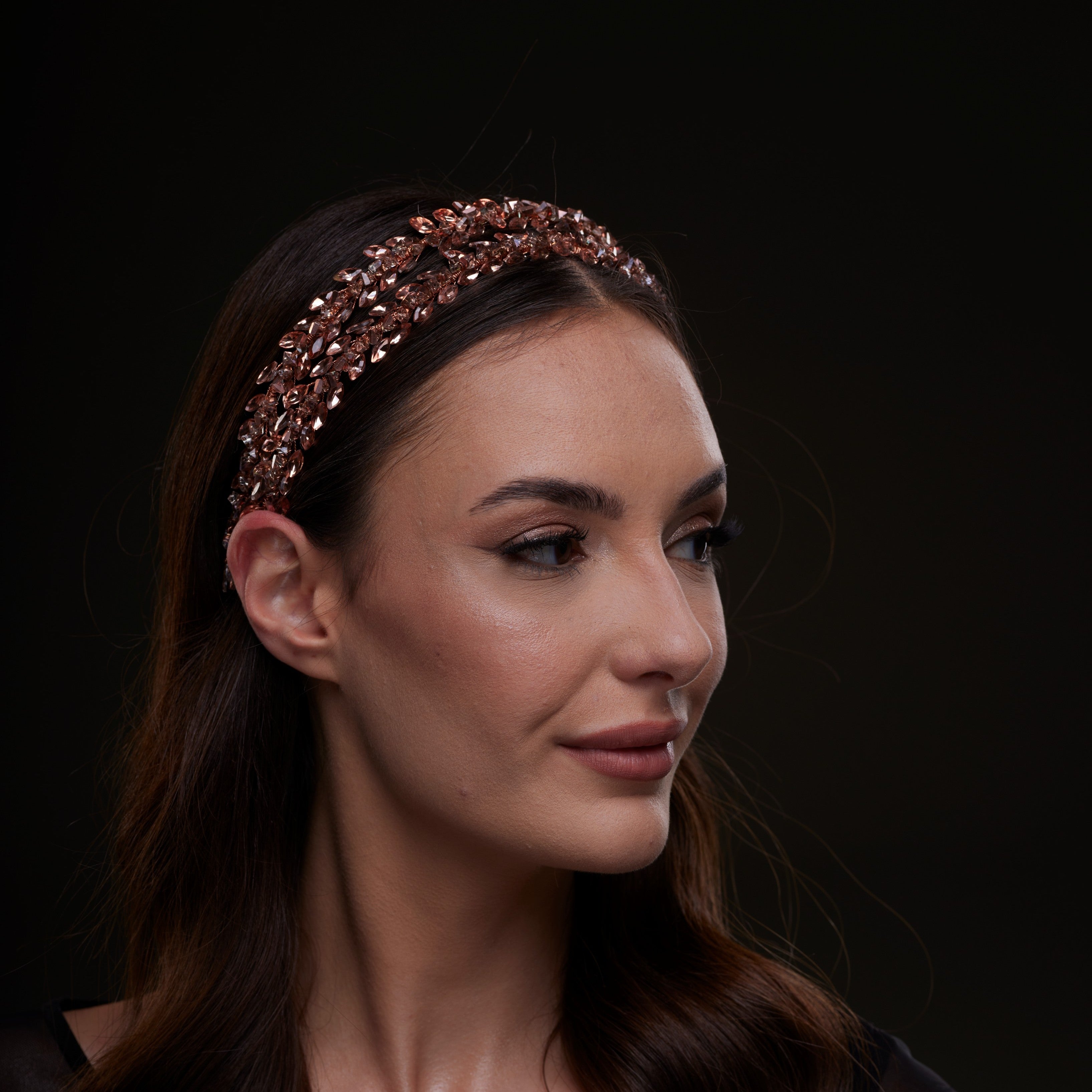 Rose Gold Crystal Beaded Hairband – Bridal Port, view 6