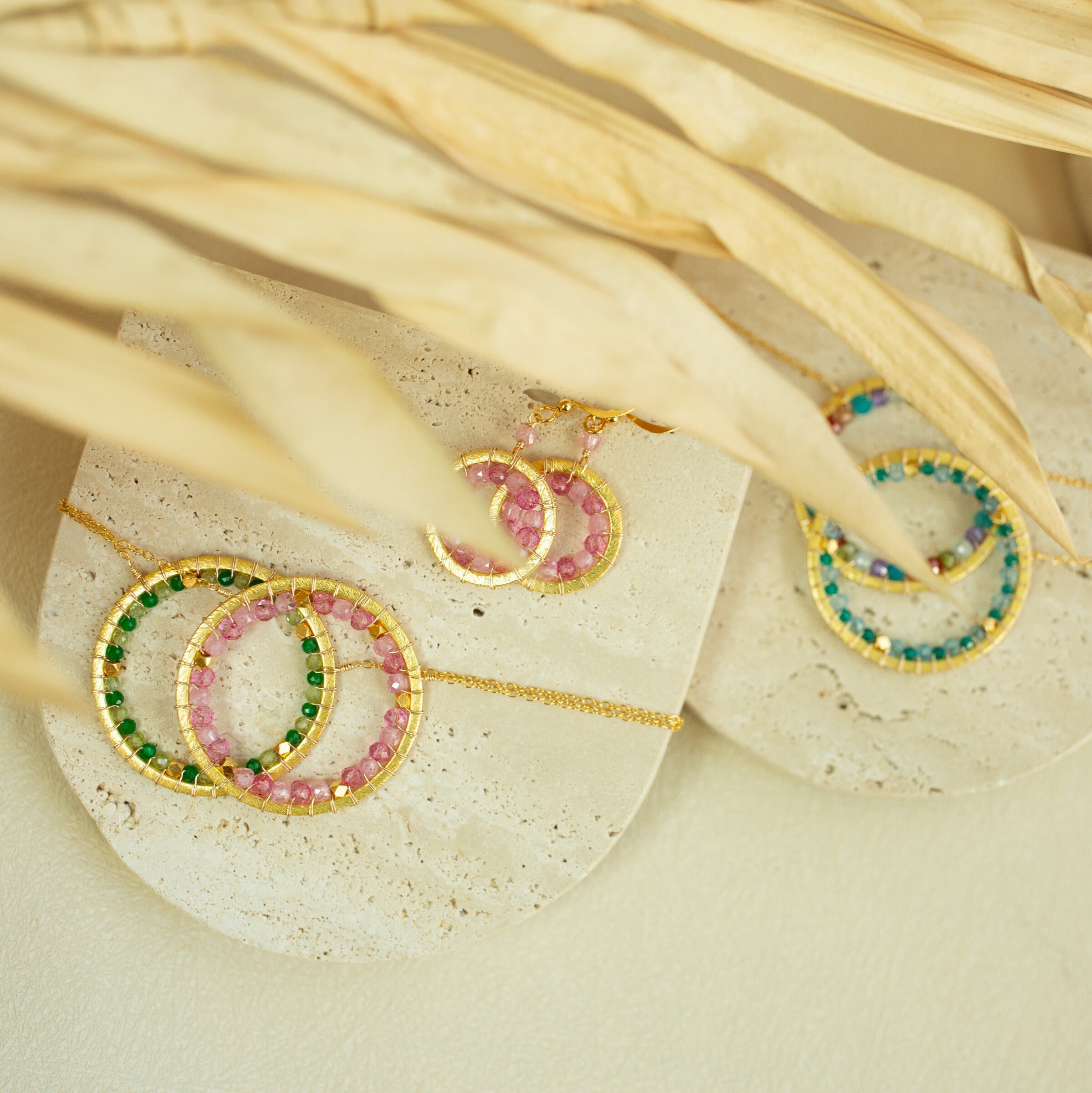 Rainbow Gemstone Halo Necklace