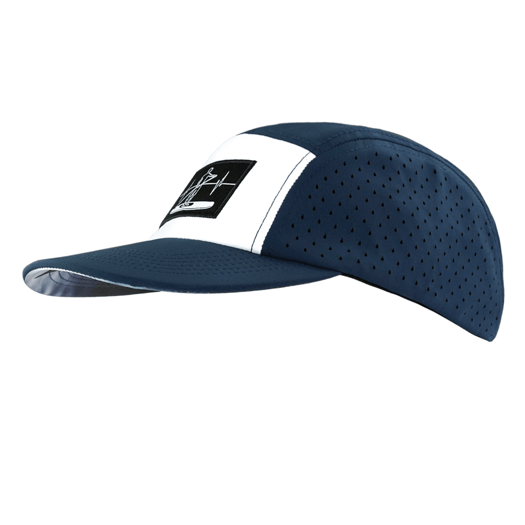 The Heartbeat Brand Paddle Board Hat - 5 Panel - Navy / White - Laser Mesh — side view