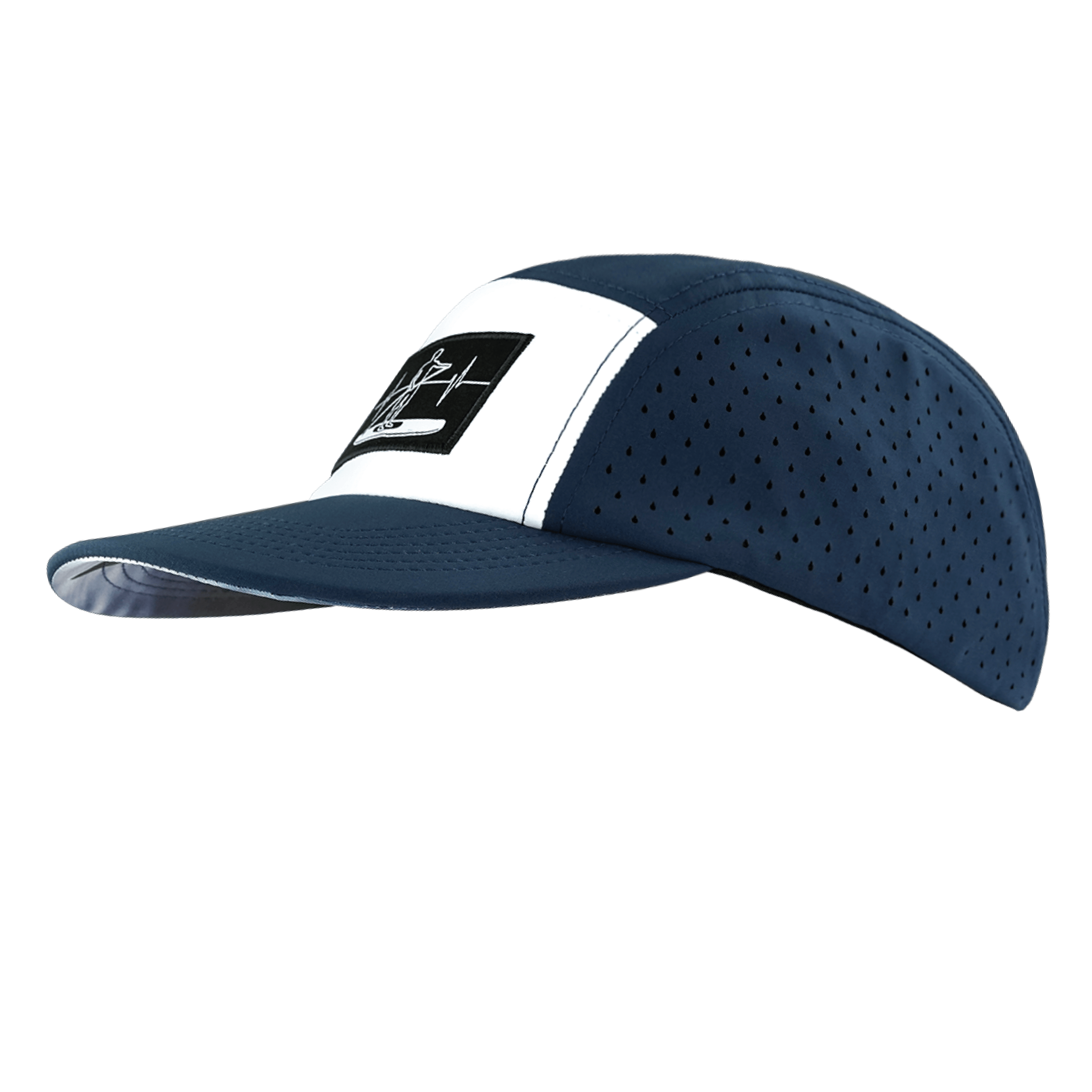 The Heartbeat Brand Paddle Board Hat - 5 Panel - Navy / White - Laser Mesh — side view
