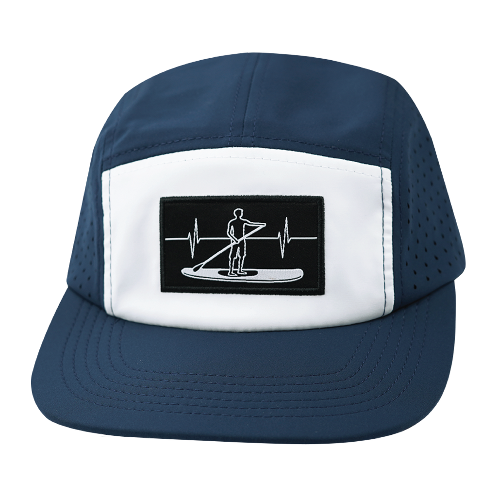 The Heartbeat Brand Paddle Board Hat - 5 Panel - Navy / White - Laser Mesh — back view