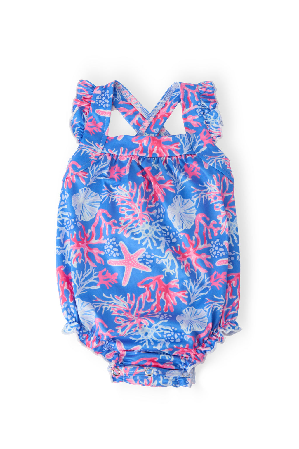 Mila & Rose ® Coral Cove Ruffle Cross Back Romper — main product shot