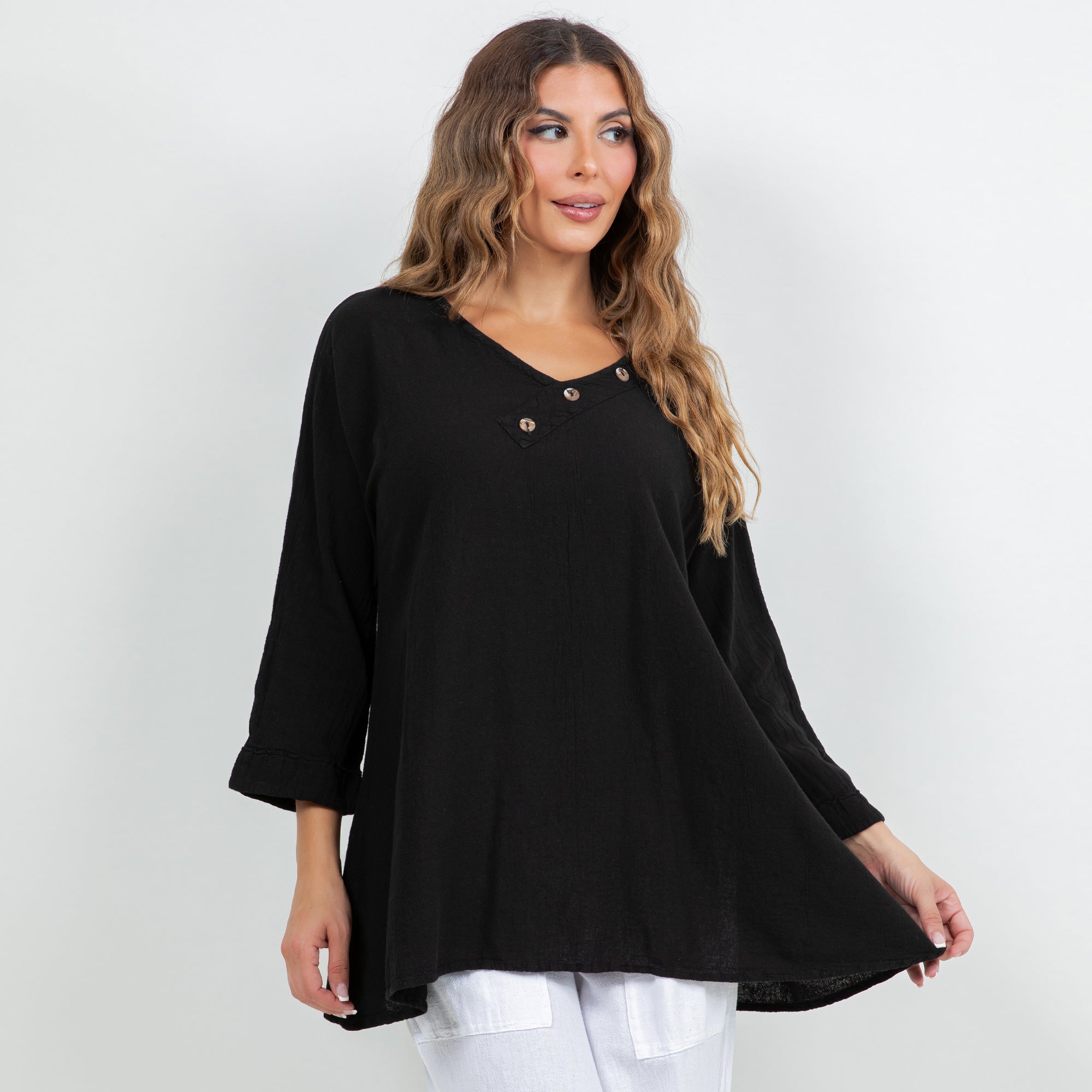 Lu V-Neck Top 100% Cotton Gauze