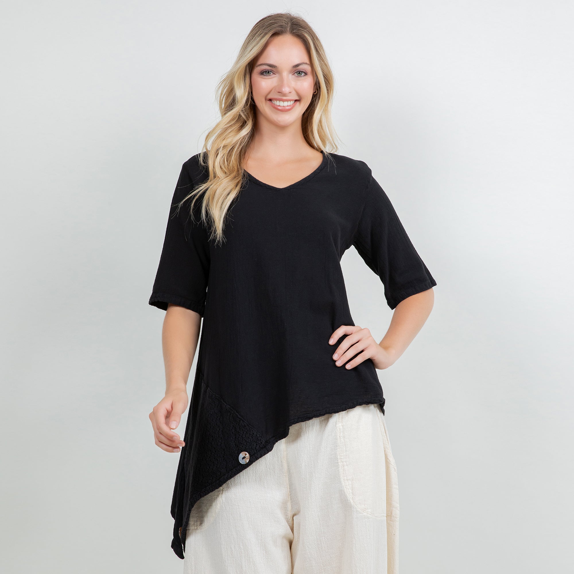 Dagny Top - Cotton Knit Accents Overlay a Fun Sidekick 100% Cotton Gauze