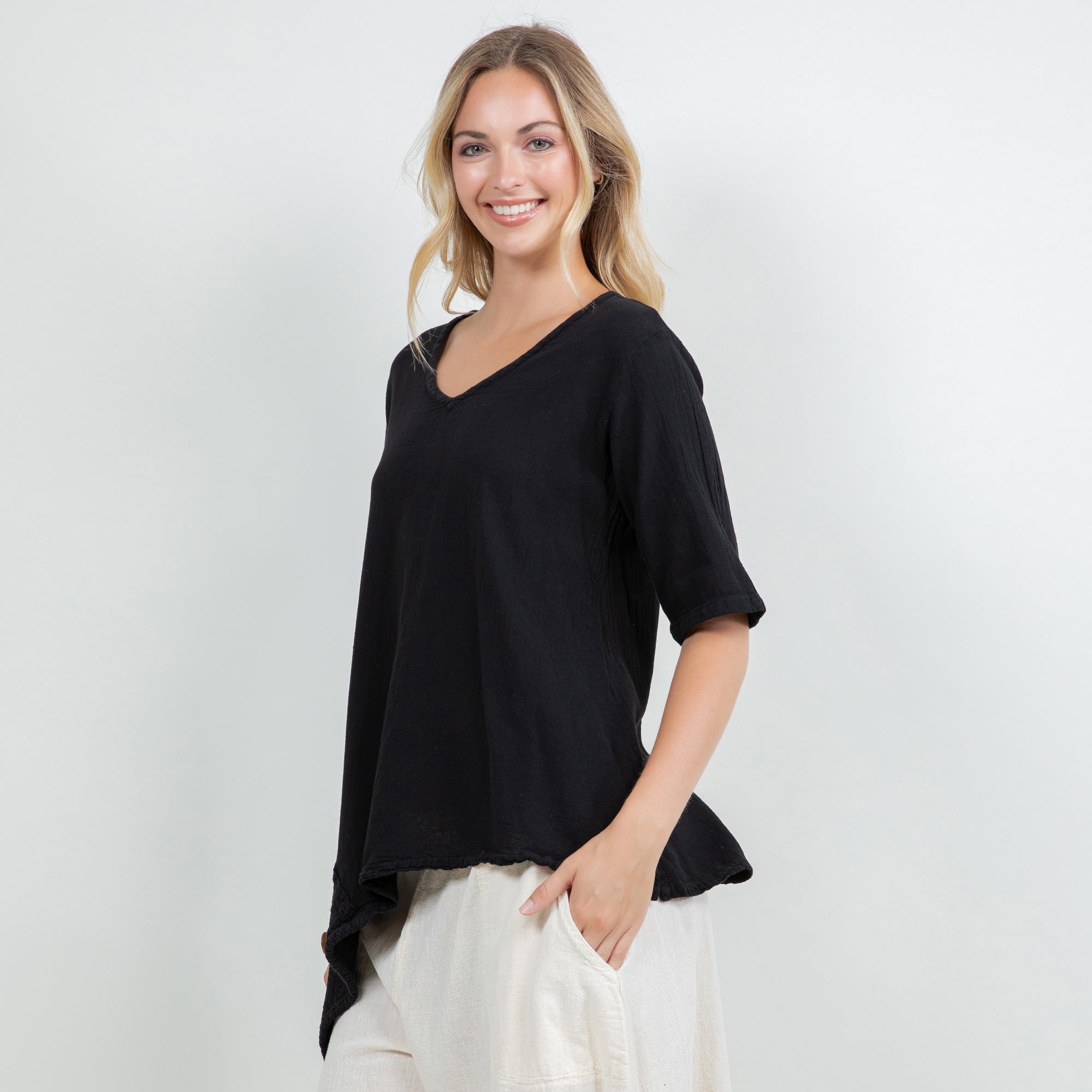 Dagny Top - Cotton Knit Accents Overlay a Fun Sidekick 100% Cotton Gauze