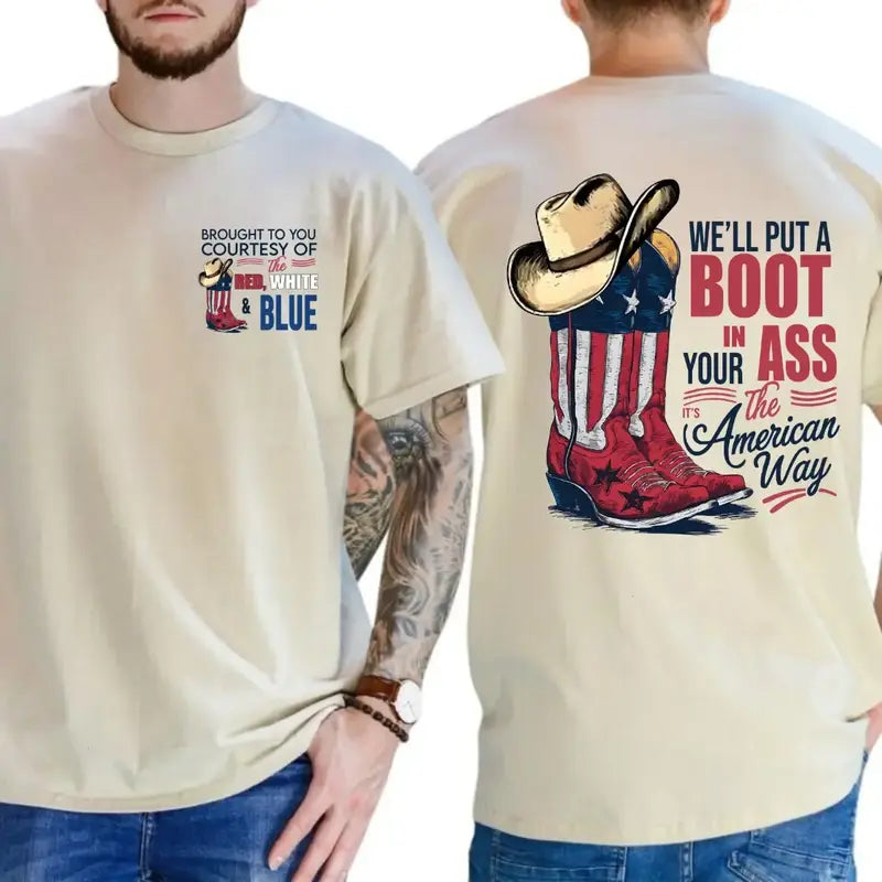 "Courtesy of the Red, White and Blue" T-Shirt – Vintage 4th of July Country Music Graphic Tee