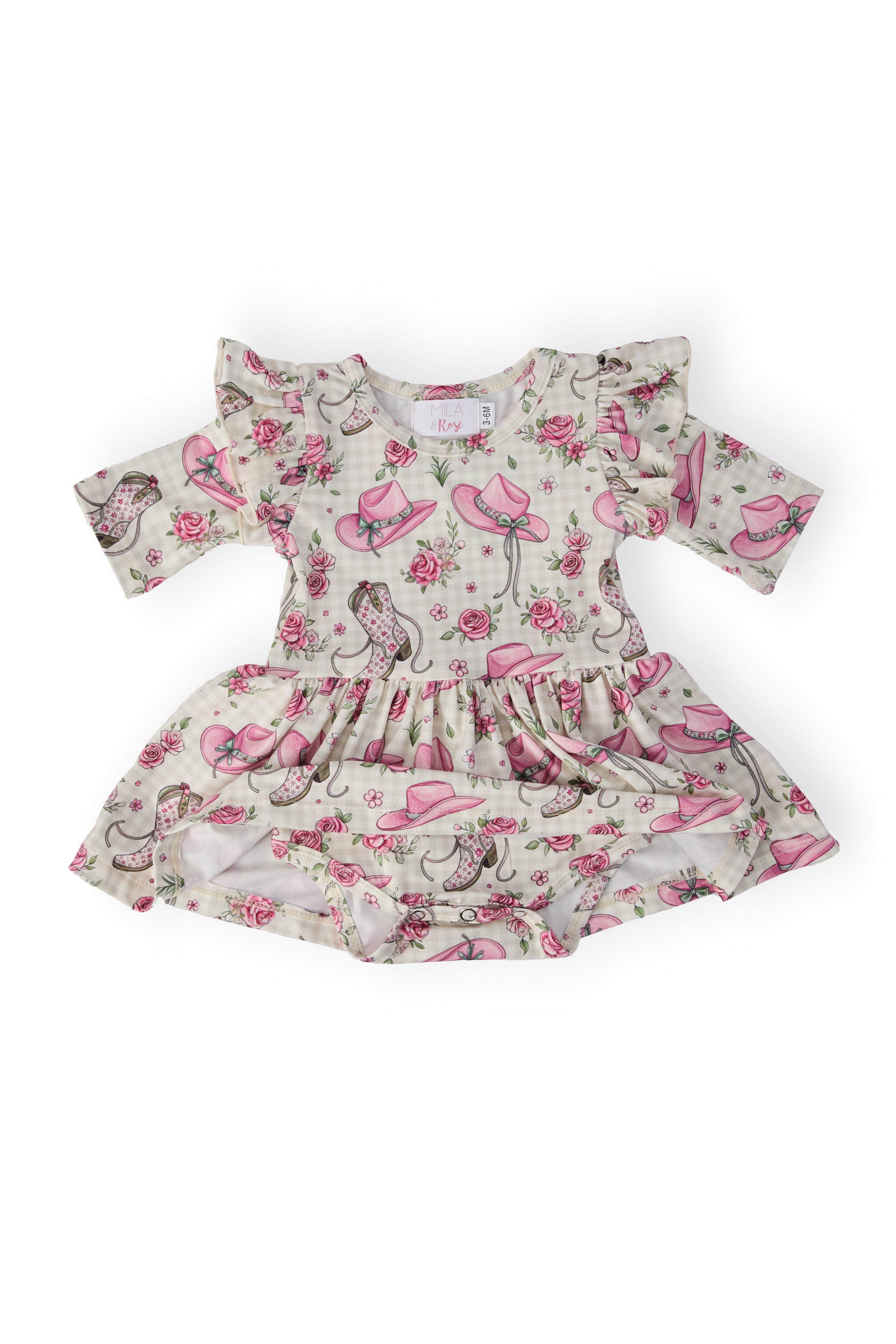 Mila & Rose ® Cowgirl Cutie 3/4 Sleeve Flutter Twirl Bodysuit — detail close-up