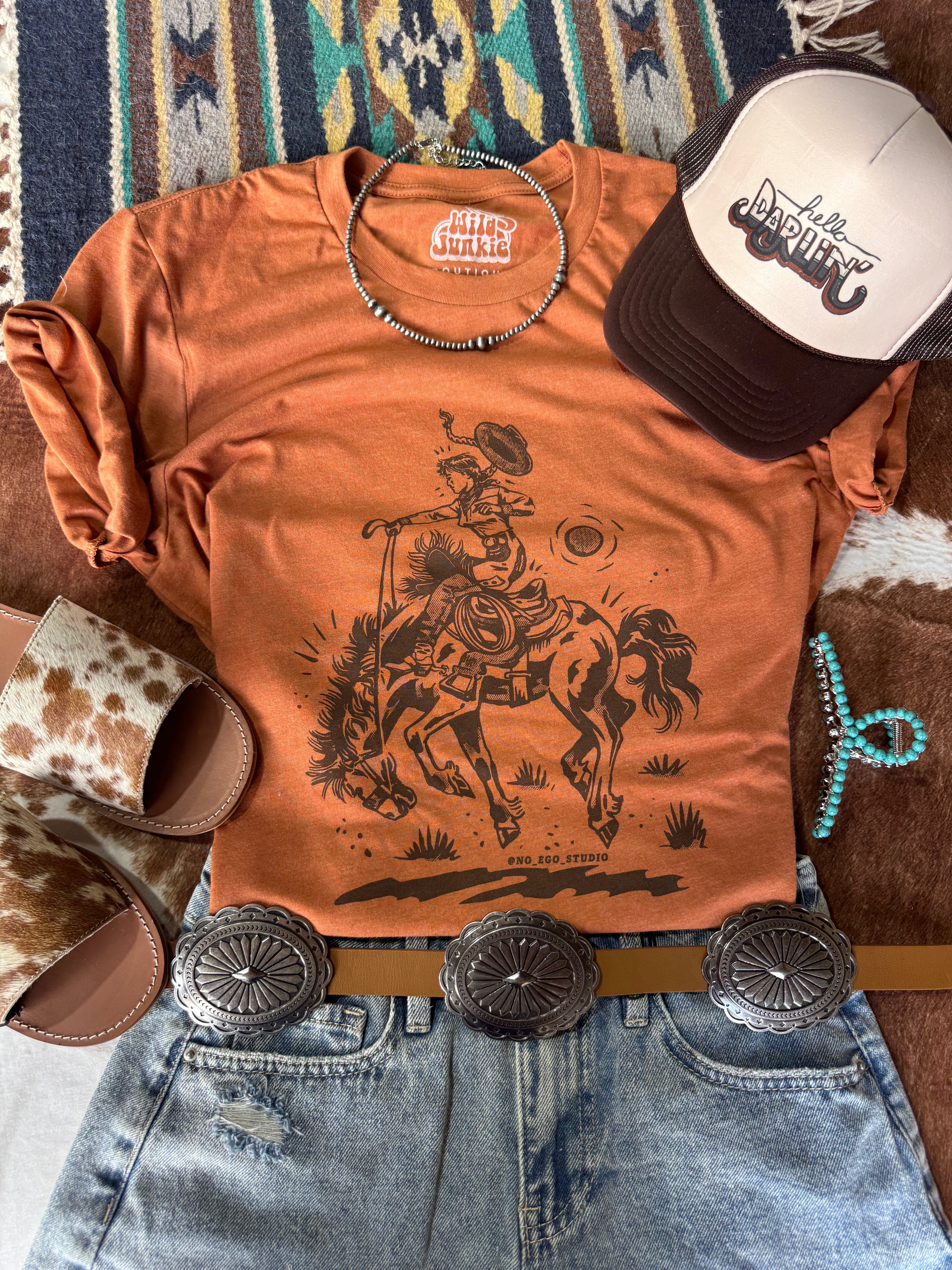 Wild Junkie Cowgirl Rider Graphic Tee — main product shot