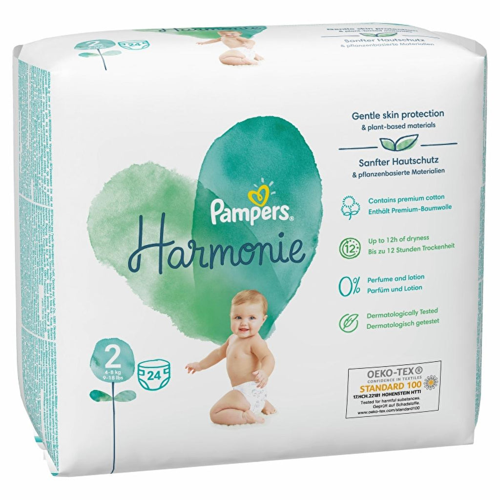 Prima Harmonie Baby Diapers Size 2, 24 Count - Gentle on Sensitive Skin, Hypoallergenic & Plant-Based