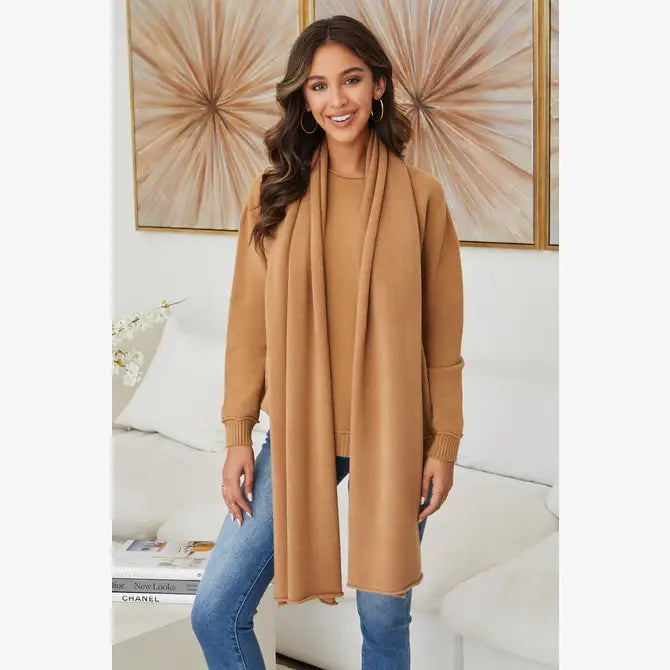KADOU BOUTIQUE Italian Viscose Cozy Scarf - Camel — detail close-up