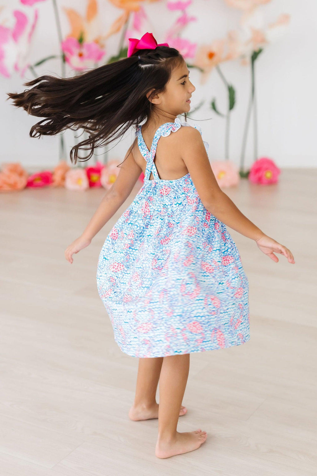 Mila & Rose ® Crab Walk Ruffle Cross Back Dress — back view