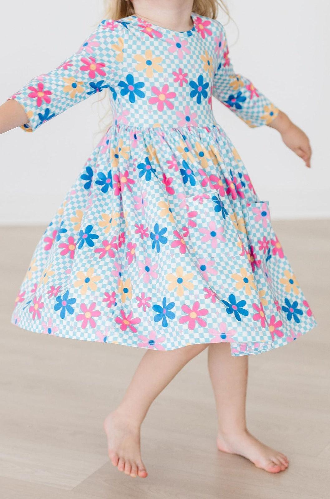 Mila & Rose ® SALE Crazy Daisy 3/4 Sleeve Pocket Twirl Dress — lifestyle context
