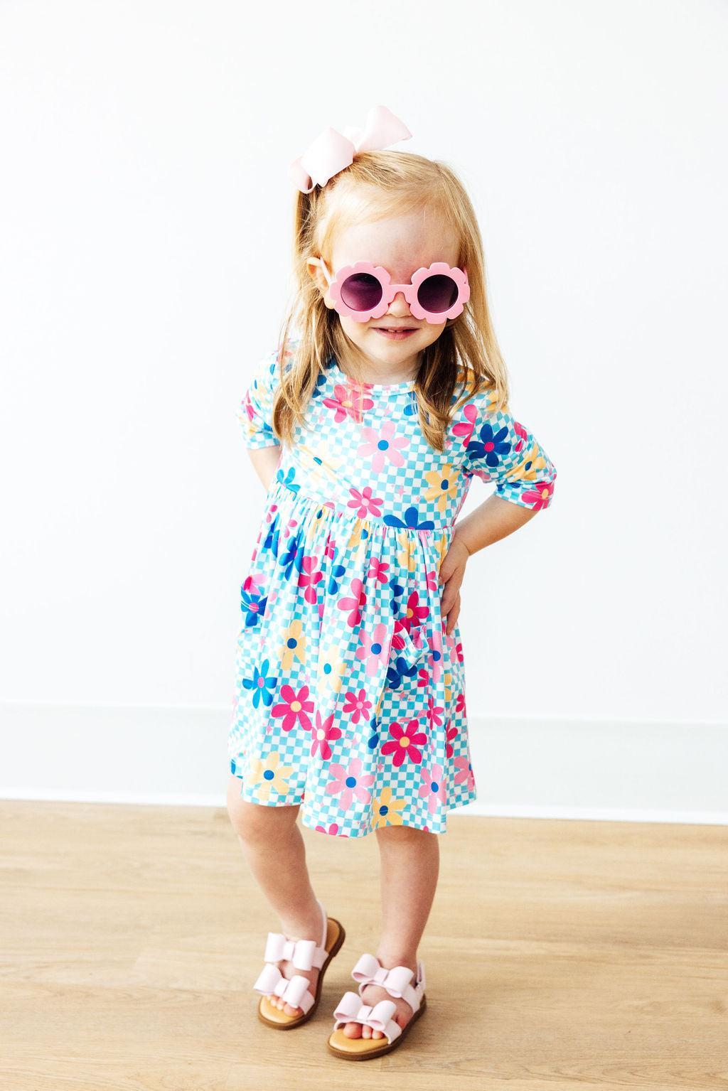 Mila & Rose ® SALE Crazy Daisy 3/4 Sleeve Pocket Twirl Dress — side view