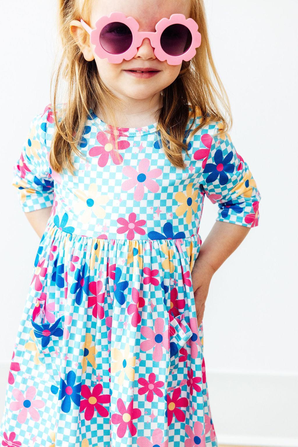 Mila & Rose ® SALE Crazy Daisy 3/4 Sleeve Pocket Twirl Dress — main product shot